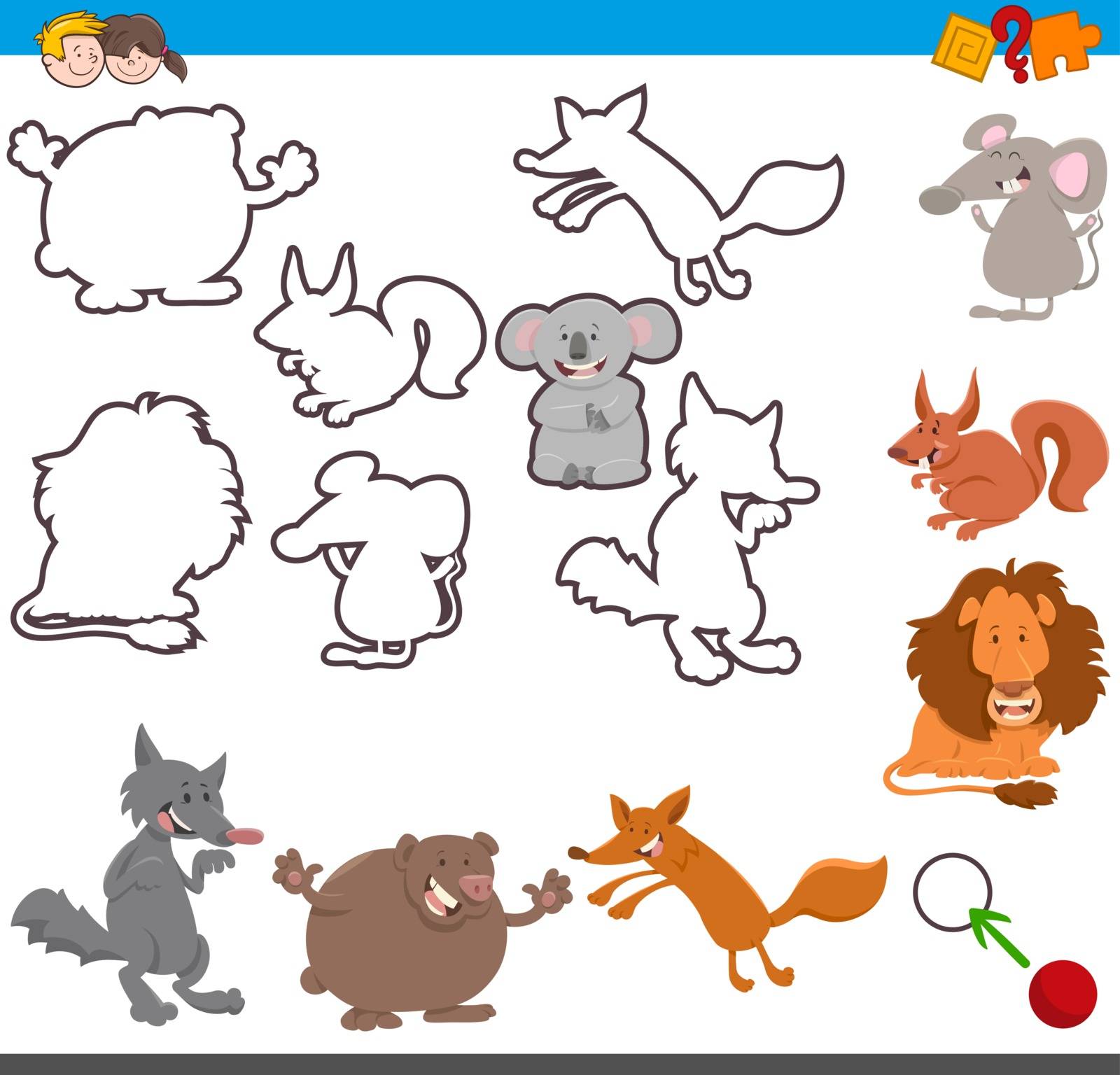 Cartoon Illustration of Educational Activity Game for Children with Cute Animal Characters