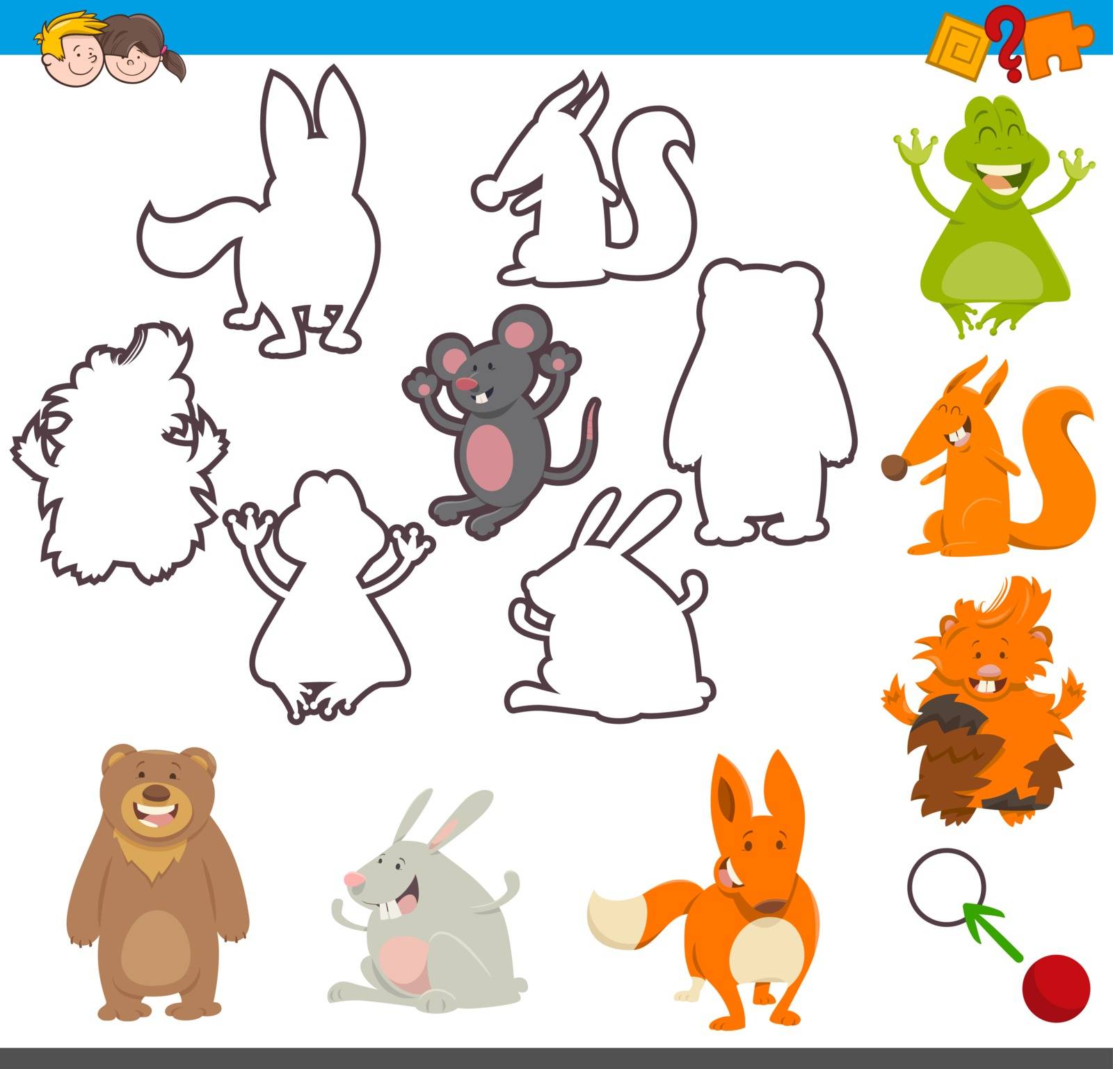 Cartoon Illustration of Educational Activity Game for Children with Animal Characters