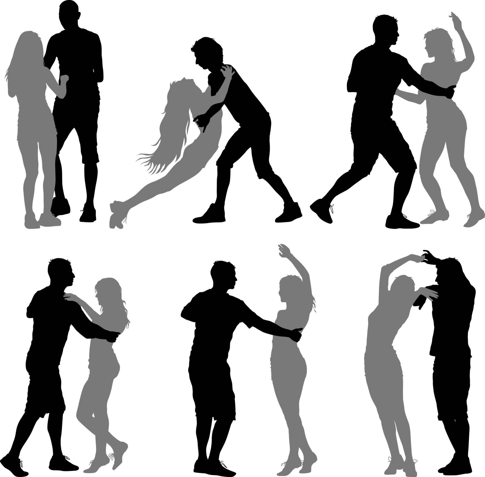 Black set silhouettes Dancing on white background. Vector illustration by aarrows