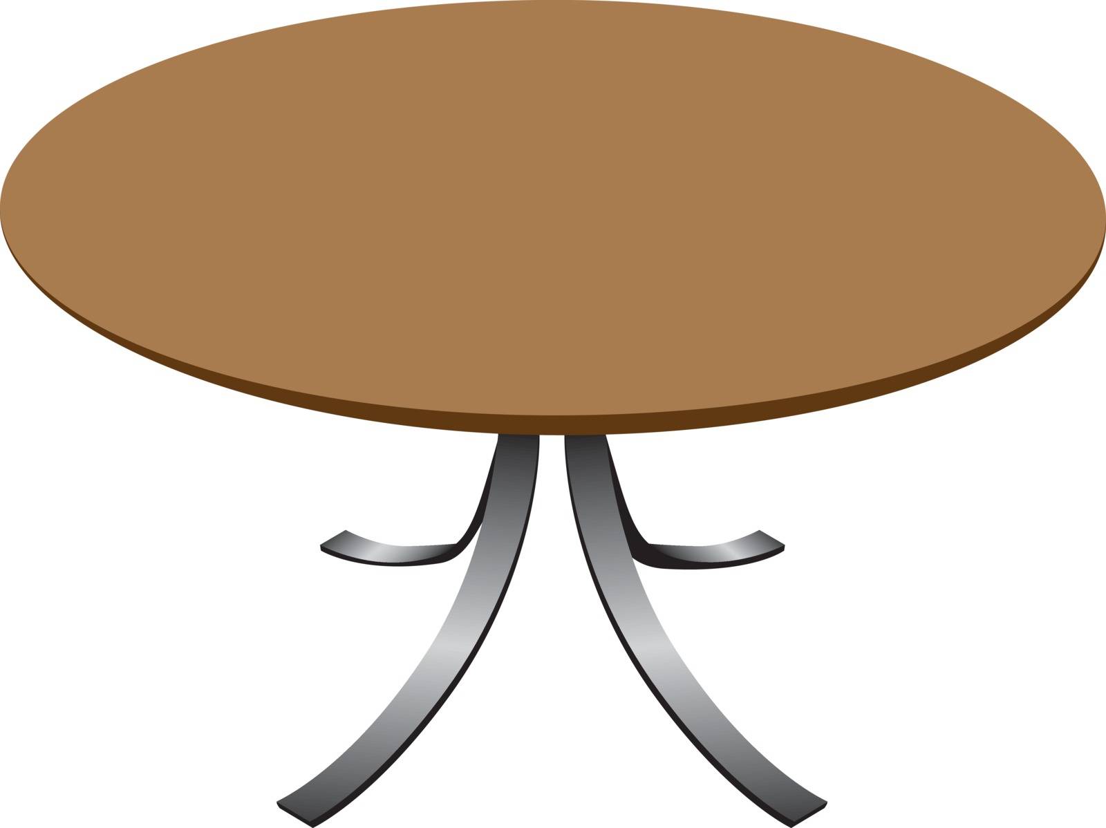 Round designer table. Modern wooden table with steel legs.