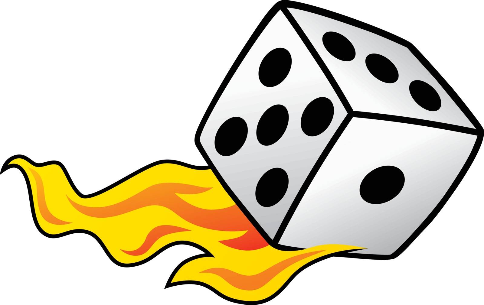 flaming on fire burning white dice risk taker gamble vector art by vector1st