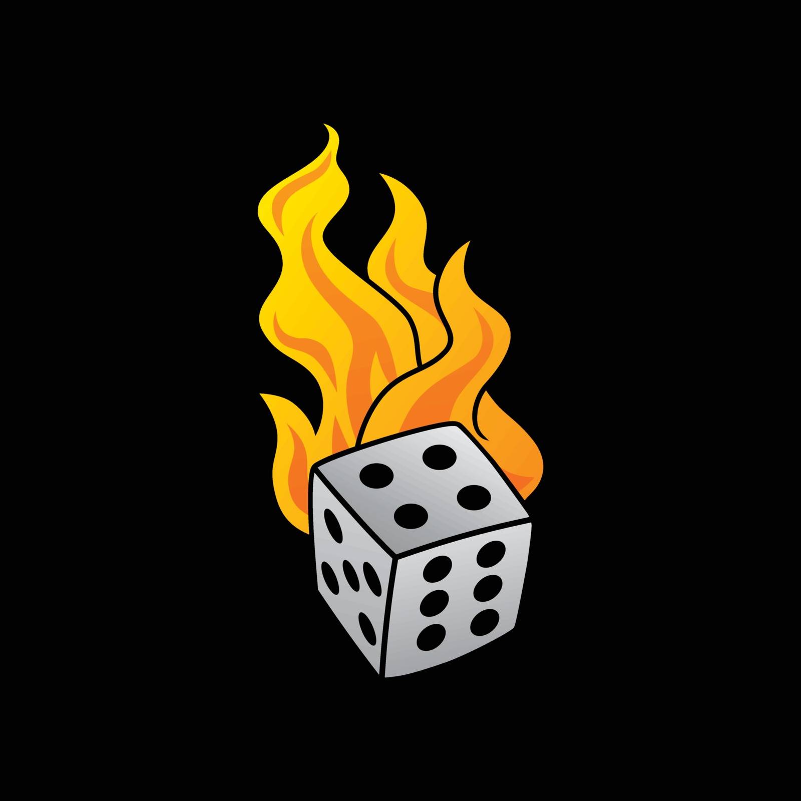 flaming on fire burning white dice risk taker gamble vector art illustration