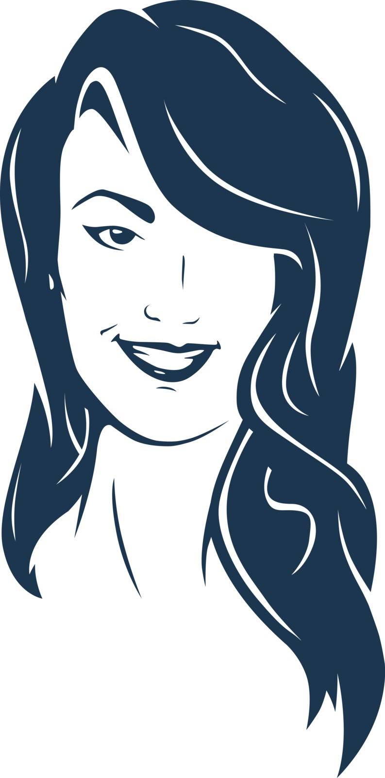 Brunette hair woman face smiling. Fully Editable Vector Illustration