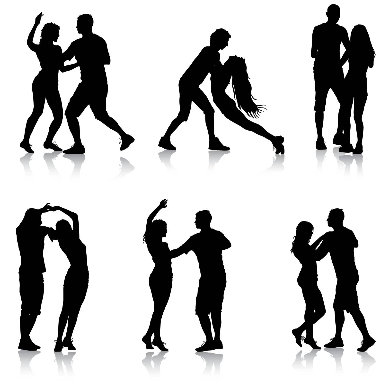 Black set silhouettes Dancing on white background. Vector illustration by aarrows
