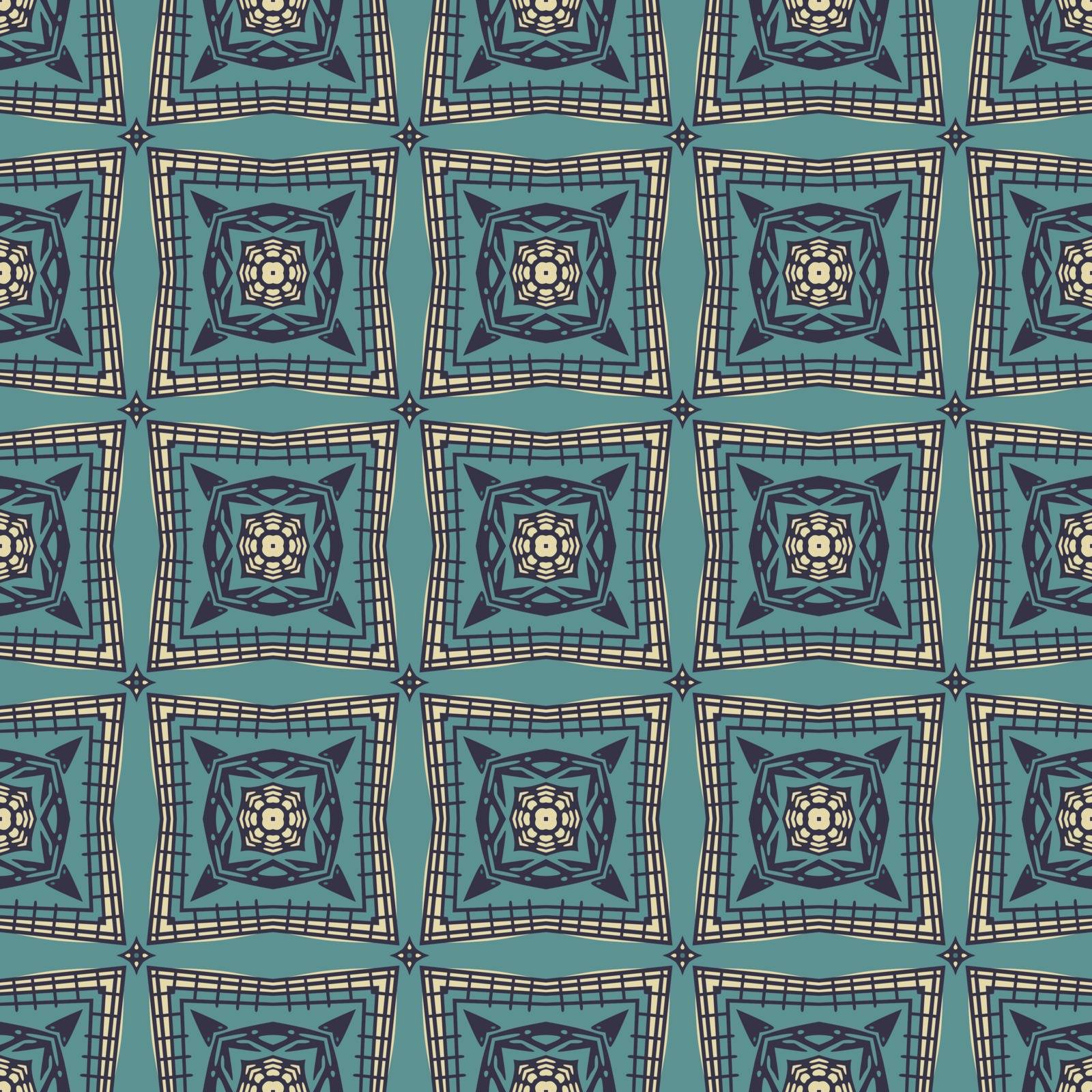 Seamless illustrated pattern made of abstract elements in beige, turquoise  and black