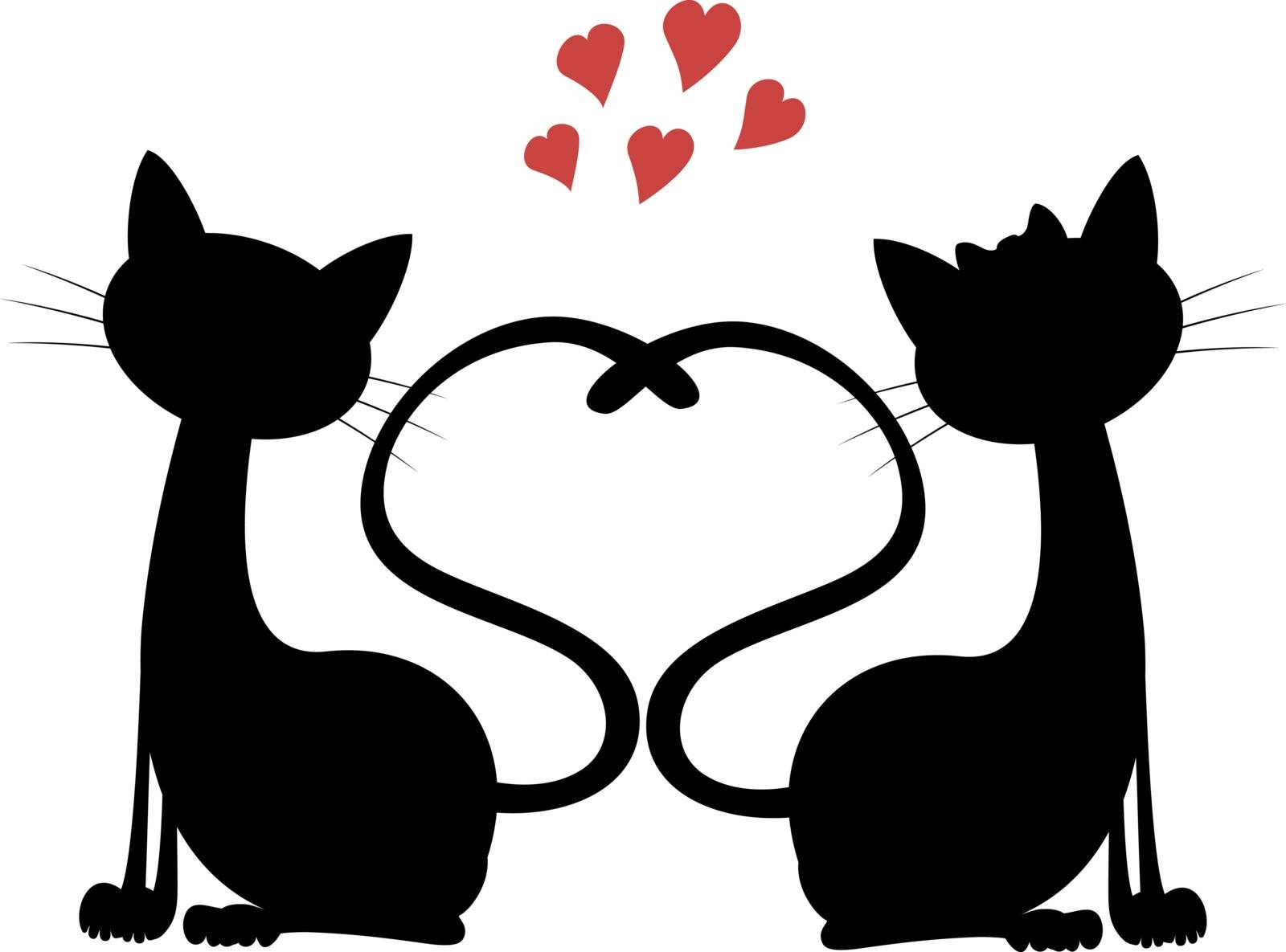 Silhouette of a cat couple in love