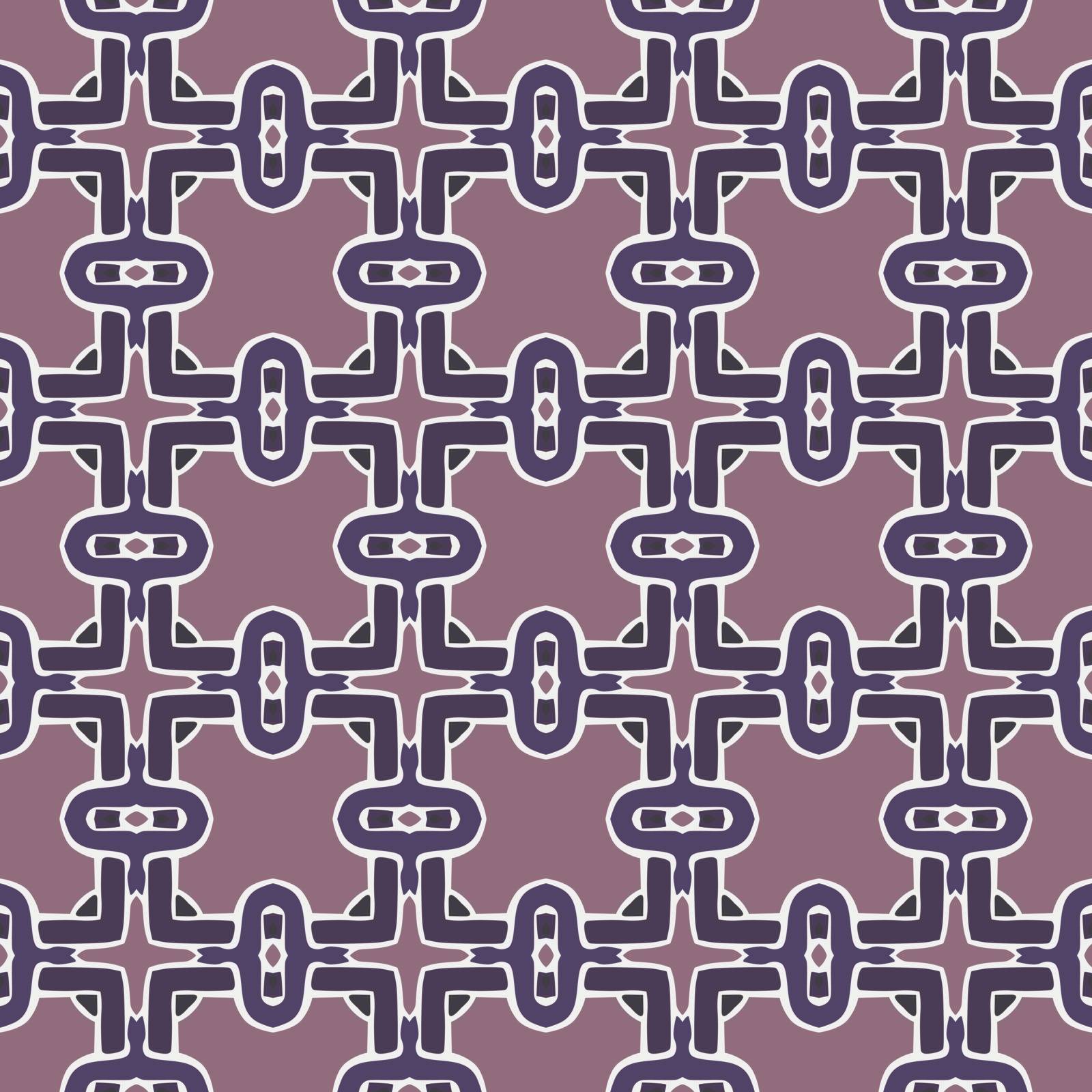 Seamless illustrated pattern made of abstract elements in beige and shades of purple