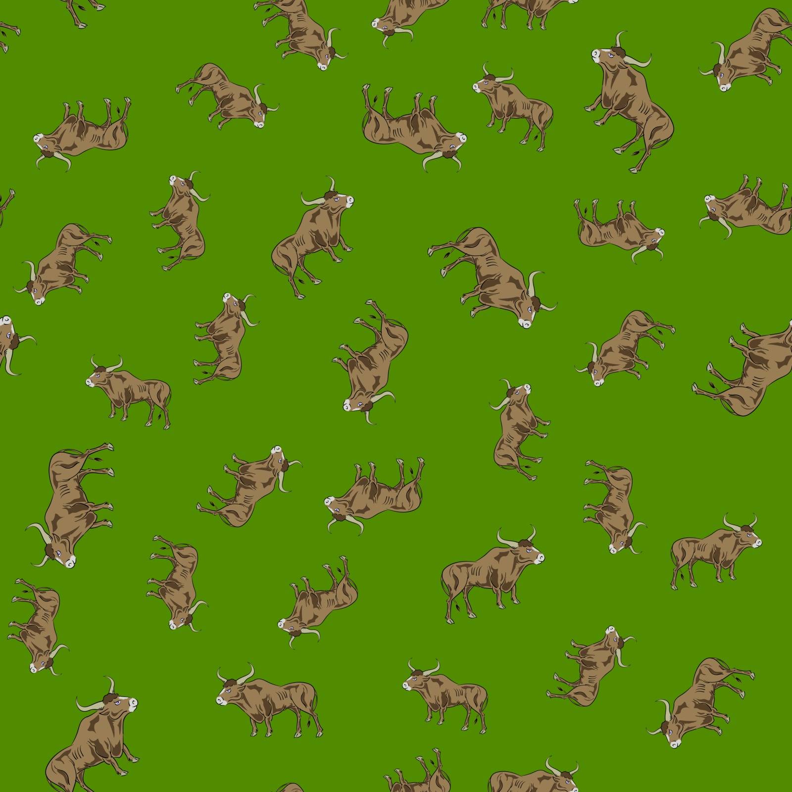 Bull Random Seamless Pattern. Farm Cow Background