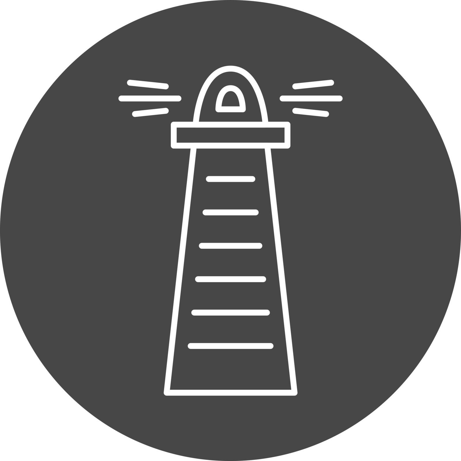 White outline lighthouse icon on gray background