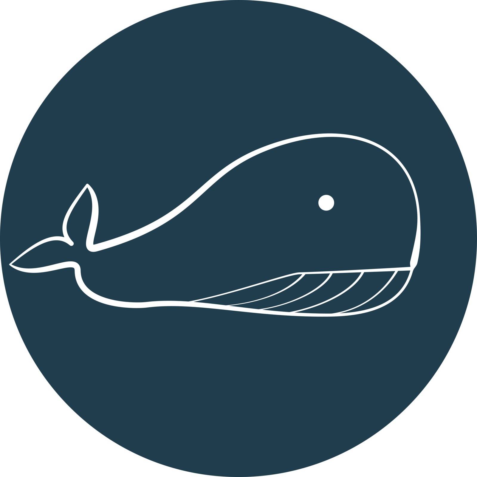 White outline whale icon on dark blue background