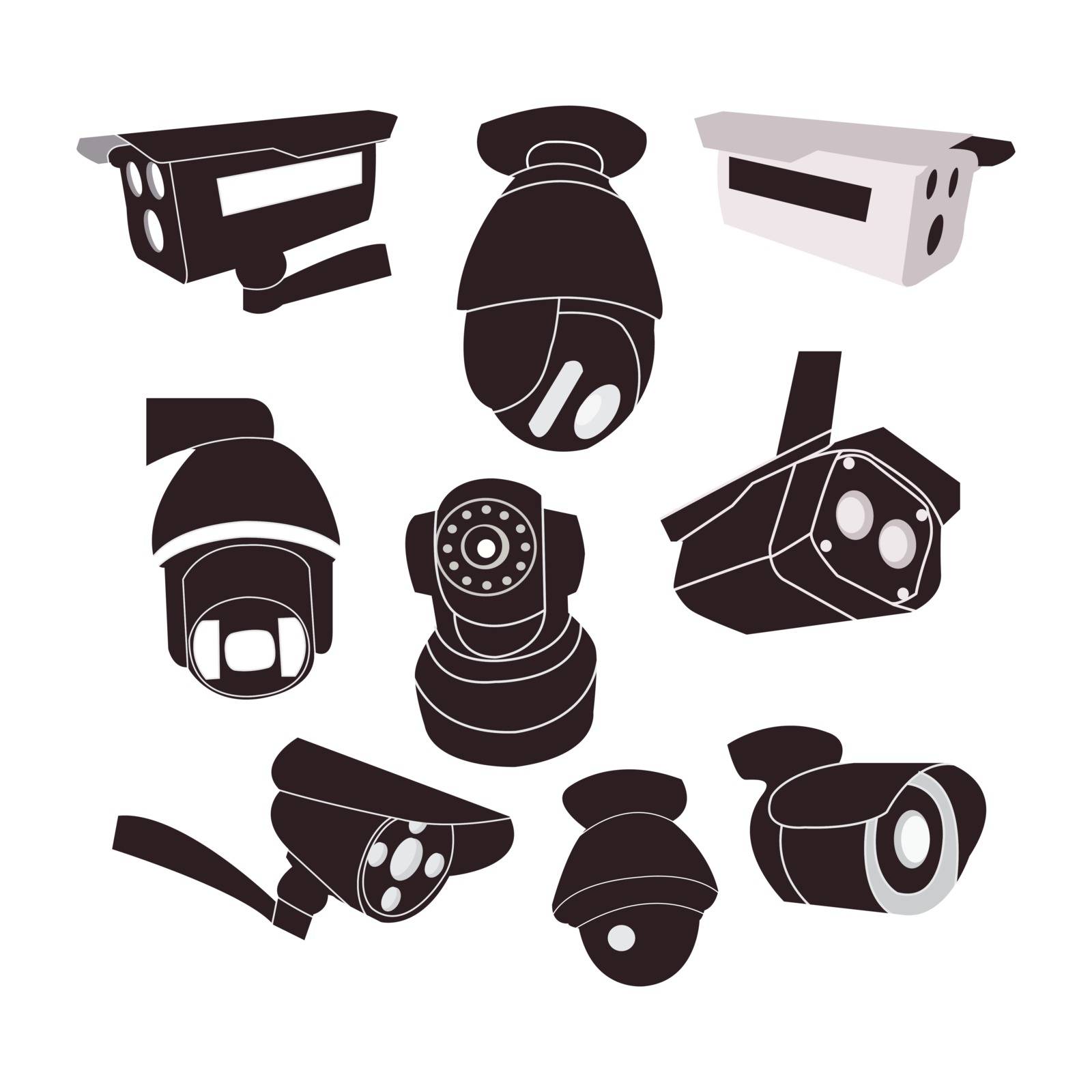 Set icon of CCTV cameras vector. Private protection safety, surveillance and watching illustration