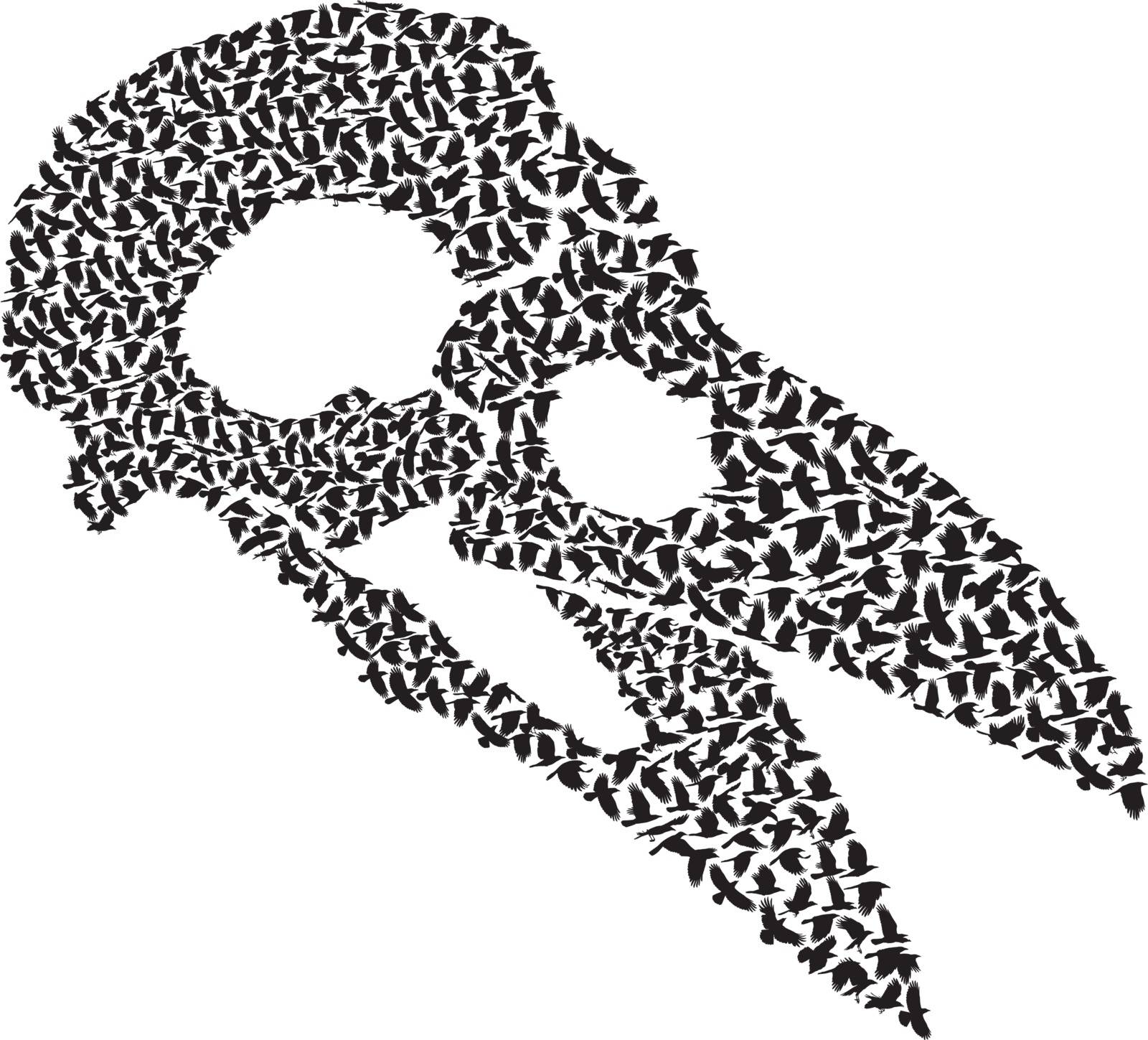 Vector illustration of skull formed a flying raven