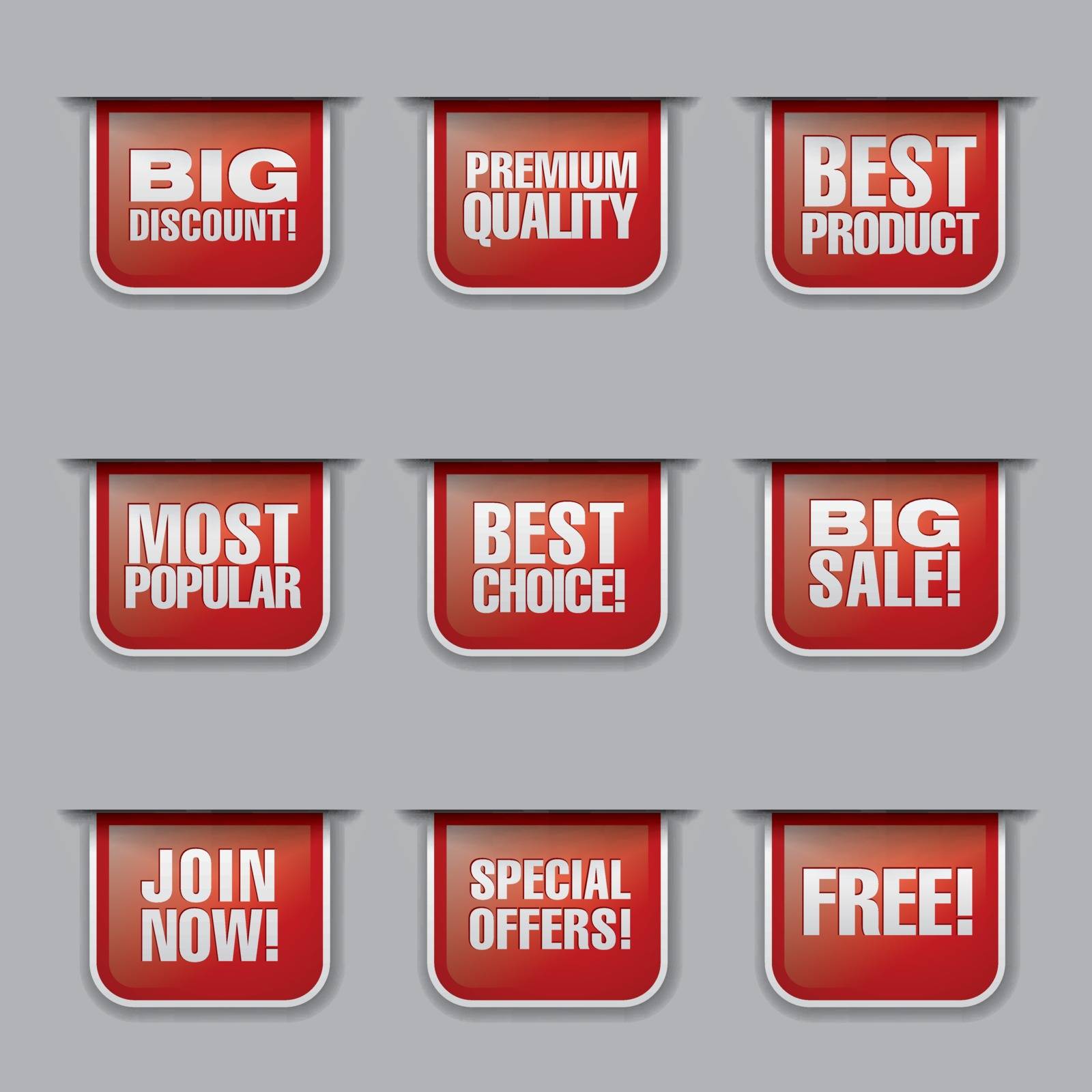 illustration of red glossy advertising discount labels and tags