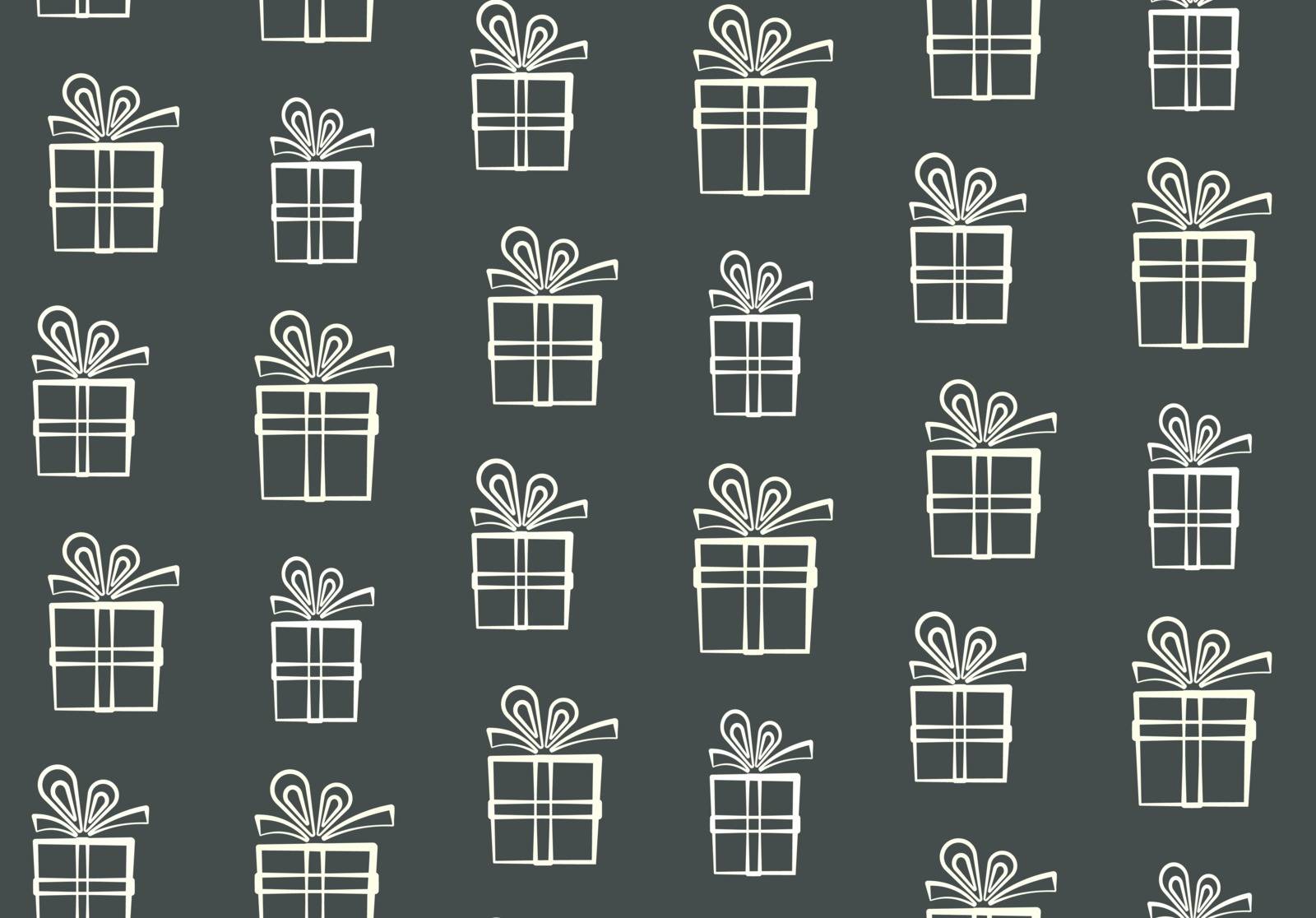 Cute outline white gift boxes pattern, nice present box silhouette pattern, wrapping paper