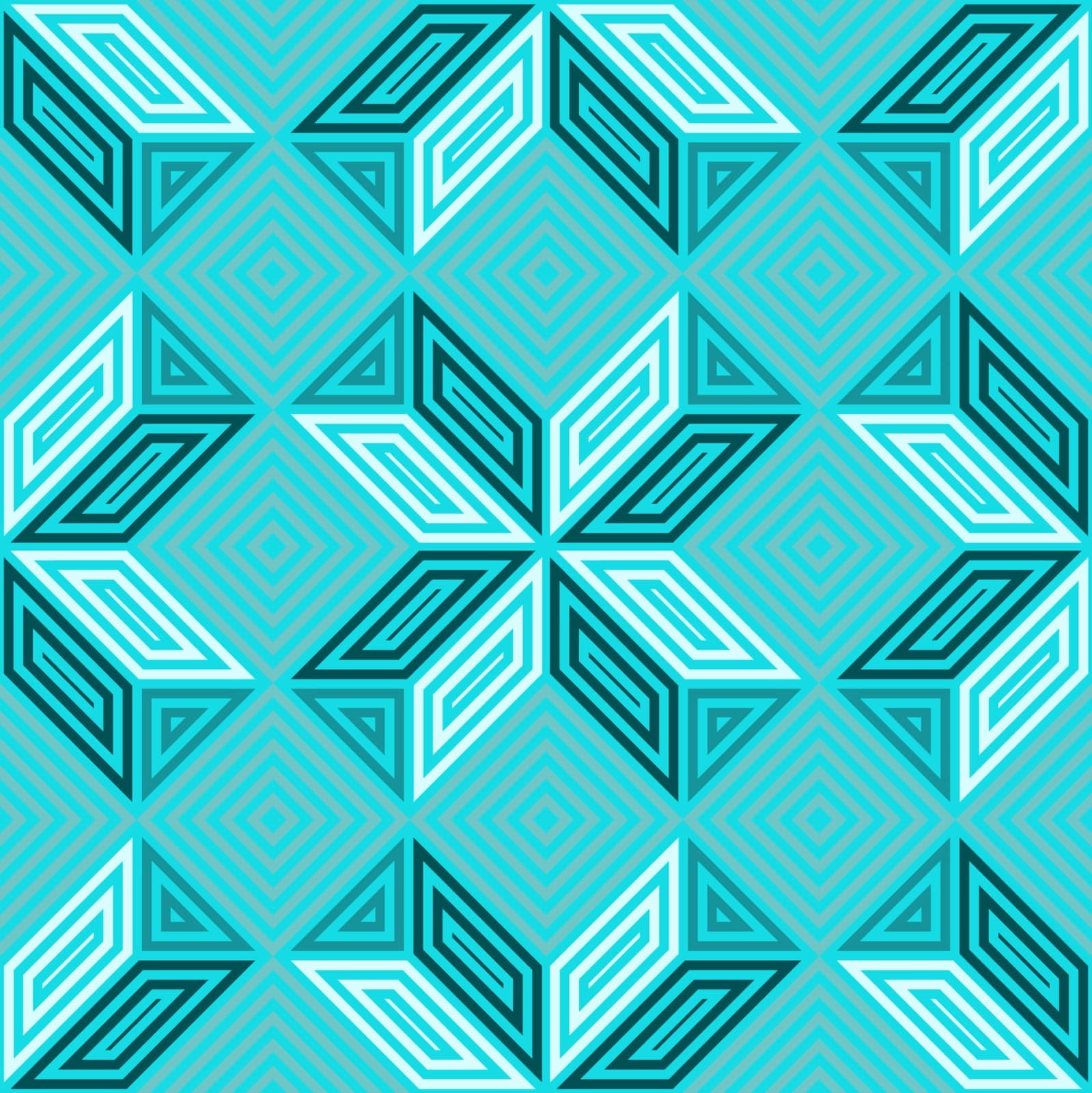 Seamless vector pattern with various shades of turquoise aquamarine and blue, tone in tone, patchwork or mosaic inspiration, square geometrical composition, usable for web wallpapers decoration cards