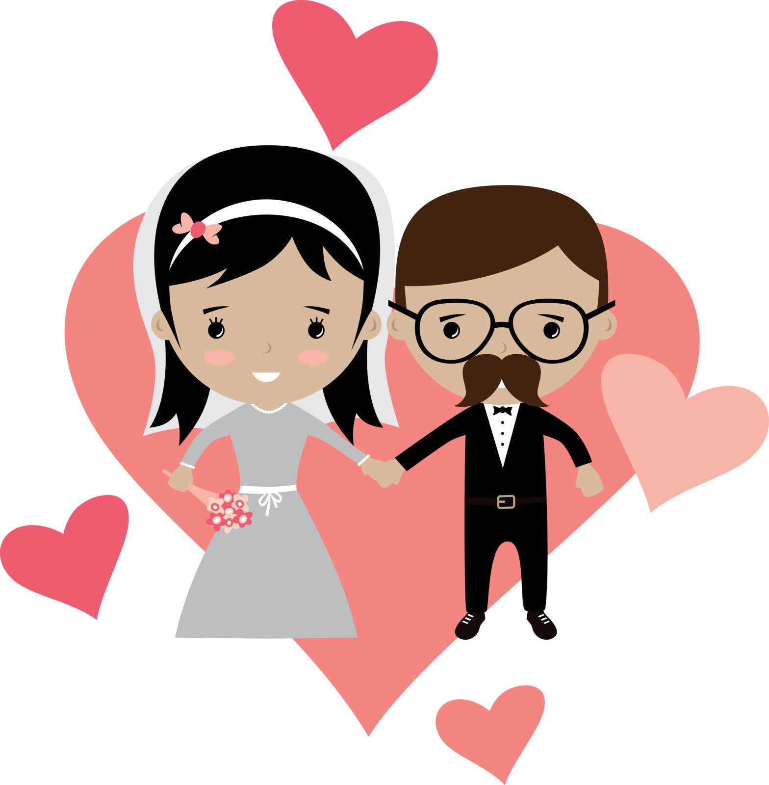 adorable groom and bride lovely marriage cartoon theme vector
