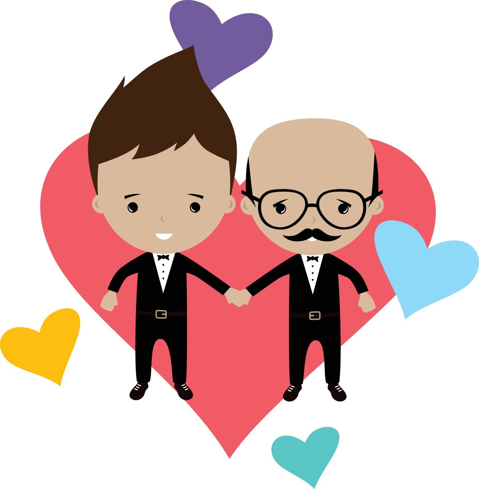 adorable gay spouse groom lovely cartoon marriage theme vector art