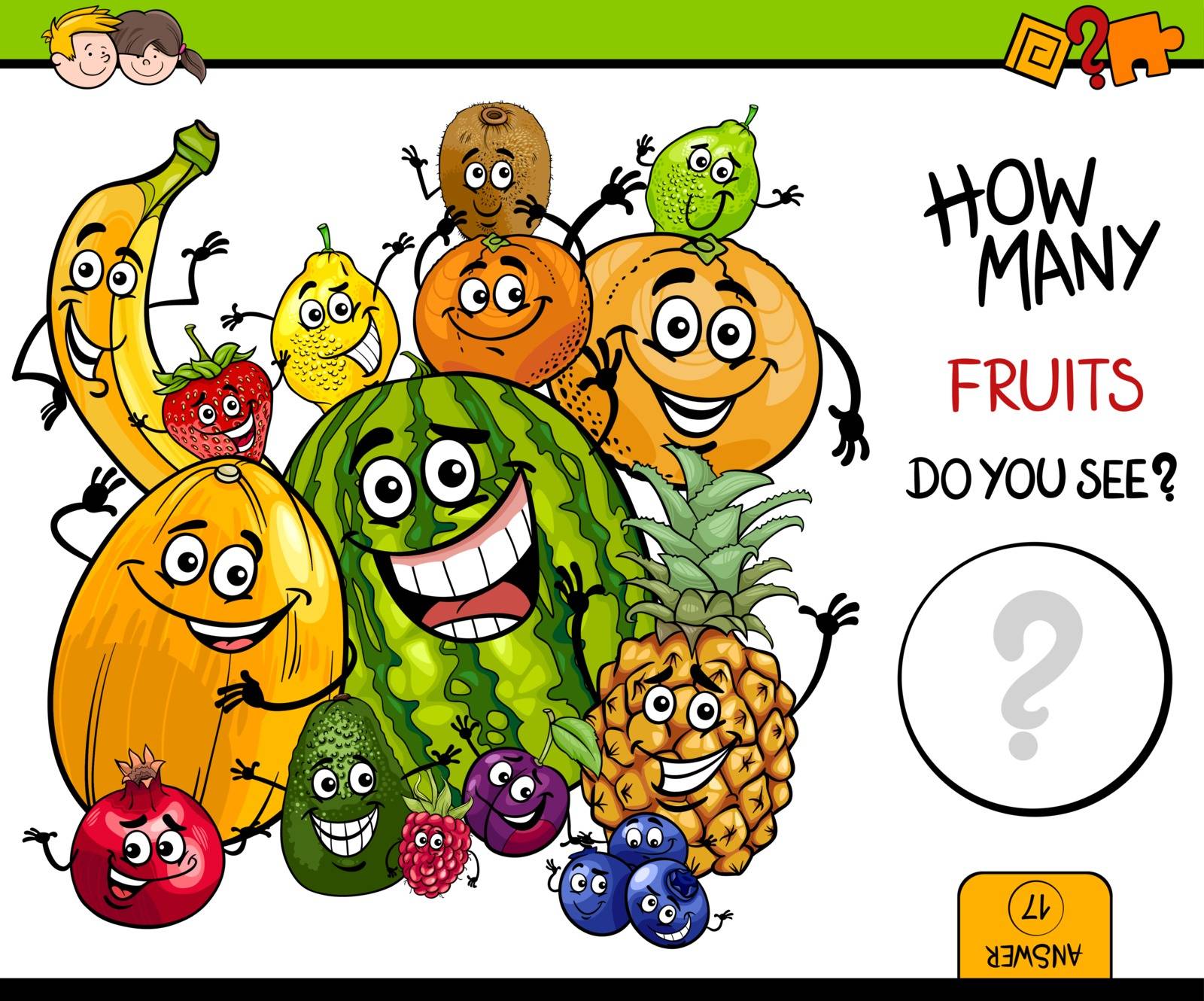 Cartoon Illustration of Educational Counting Activity for Children with Fruit Characters Group