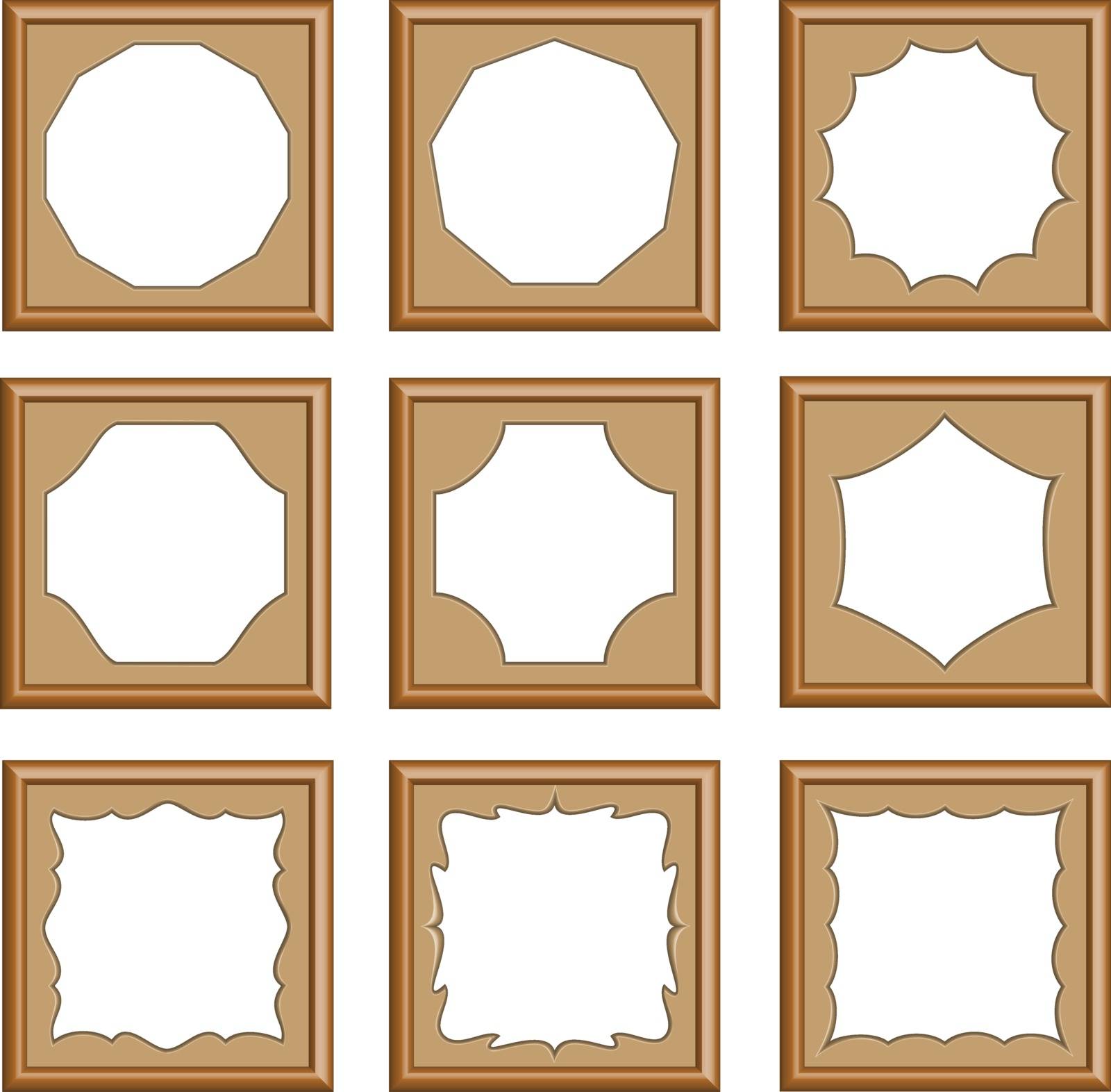 modern style of wood carved frames for picture, image, gallery, collection photo, 3d vector set