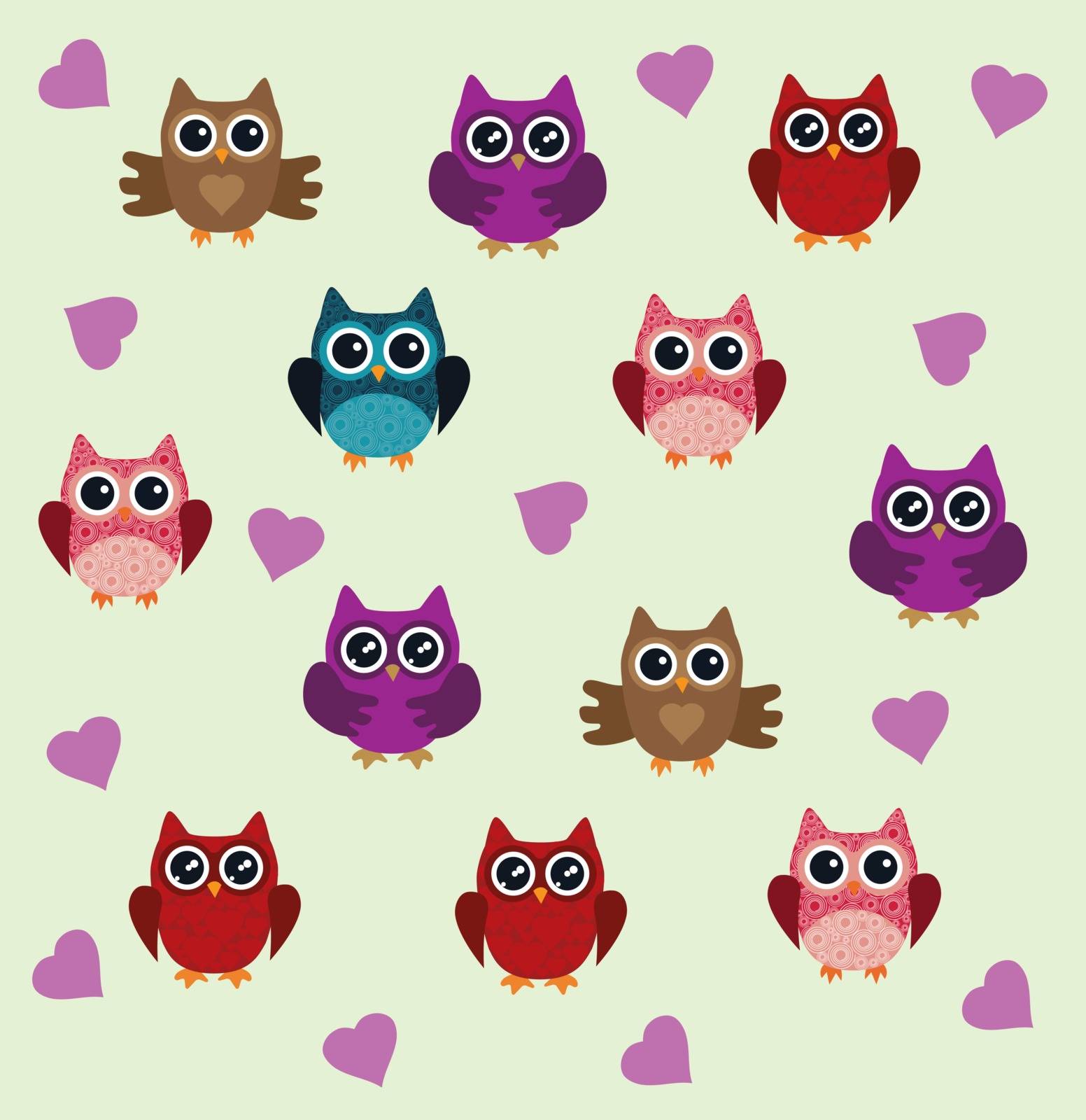 vector illustration of fun owls and trees background