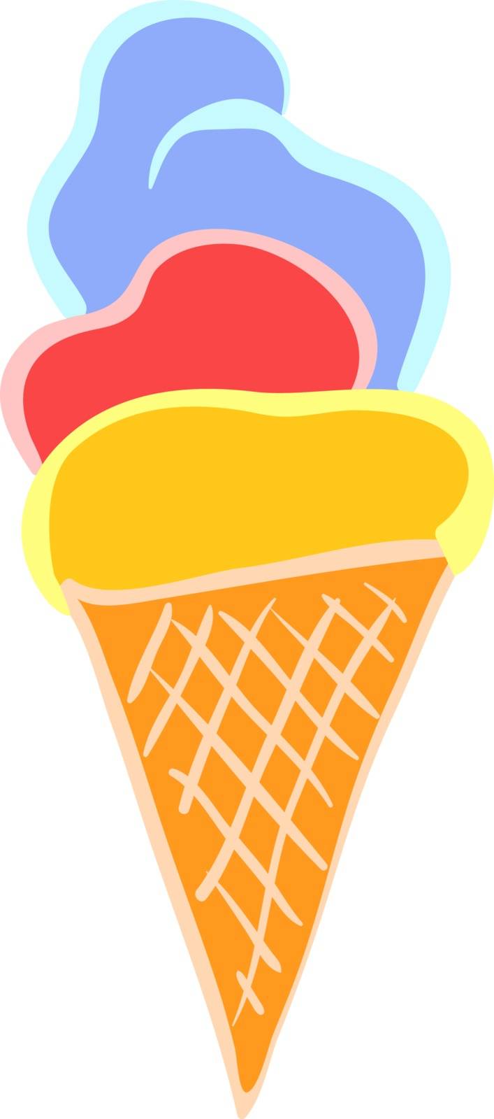 Cute colorful hand drawn ice cream in waffle cone icon