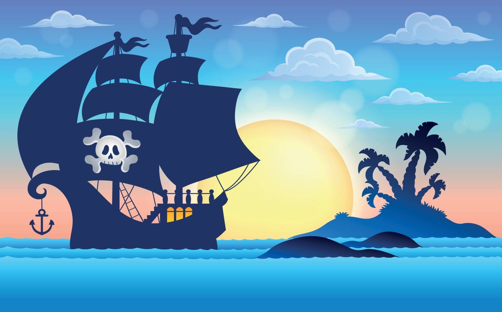 Pirate vessel silhouette theme 5 - eps10 vector illustration.