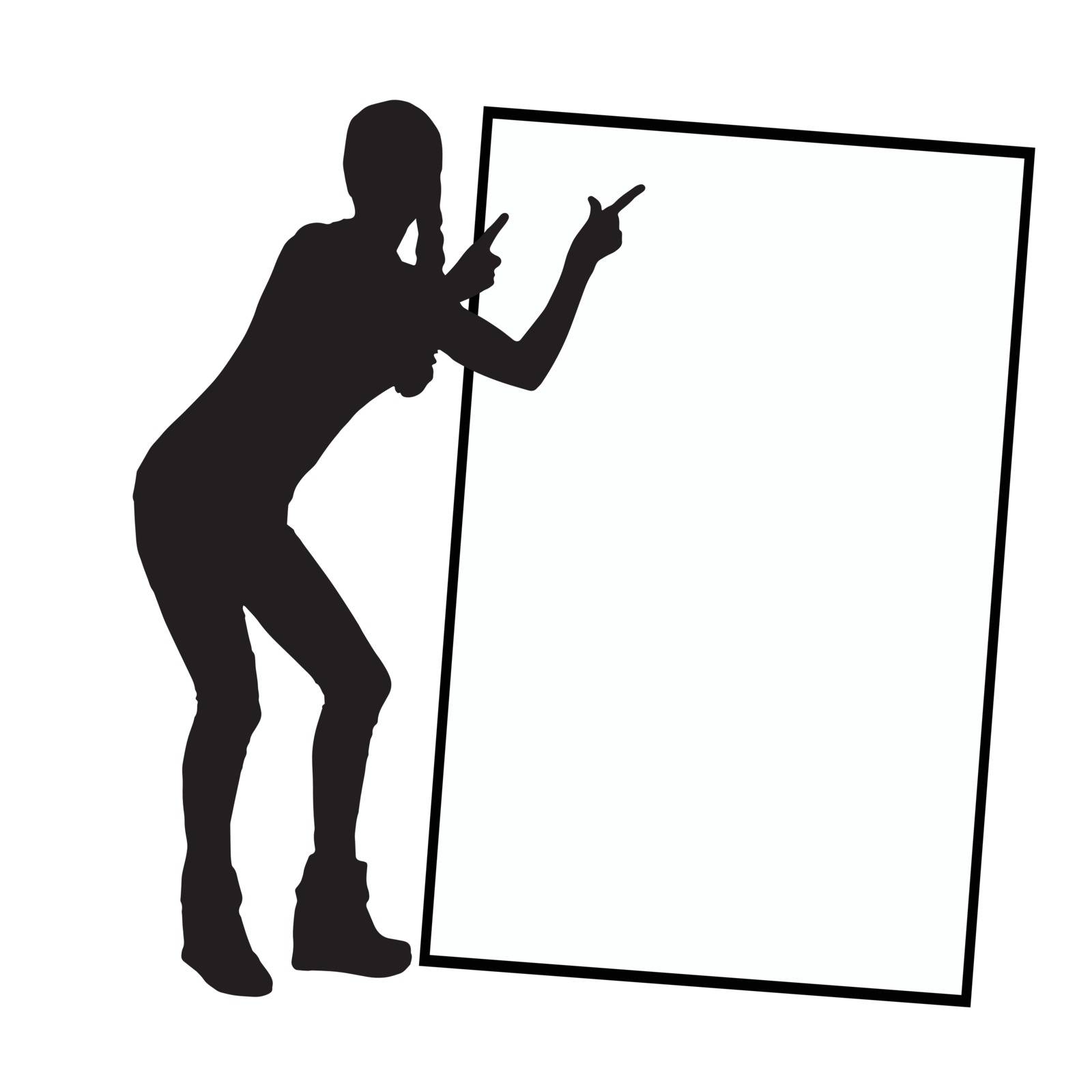 A frame with a place under the text monochrome. Girl on a white background with a silhouette frame indicates. Illustration, vector for your design