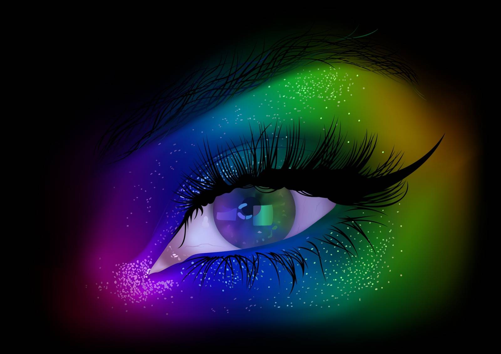 Rainbow Woman Eye Party Makeup  - Detailed Realistic Illustration, Vector