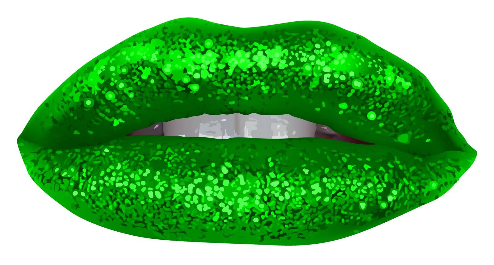 Green Lips with Glitter - Isolated and Detailed Illustration, Vector