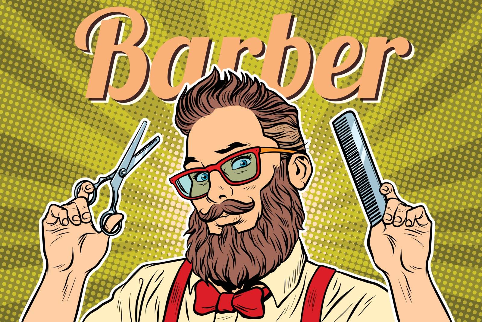 bearded hipster barber with scissors and comb by studiostoks