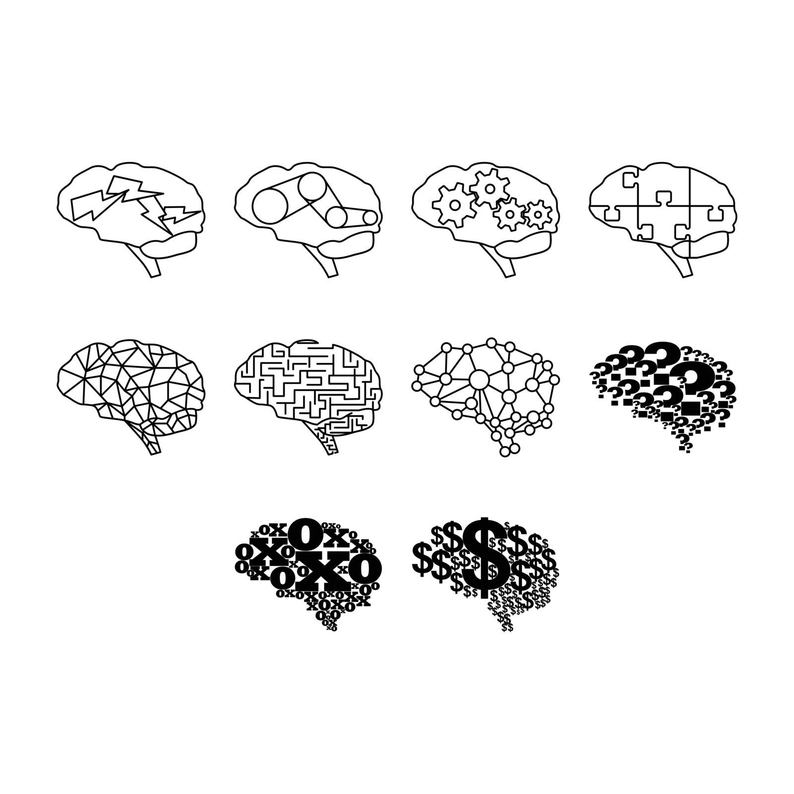 Thin line brain icon set by ang_bay