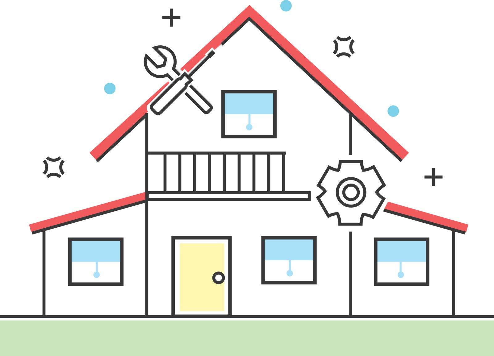 Fixing house line icons. Construction, building and architecture vector illustration