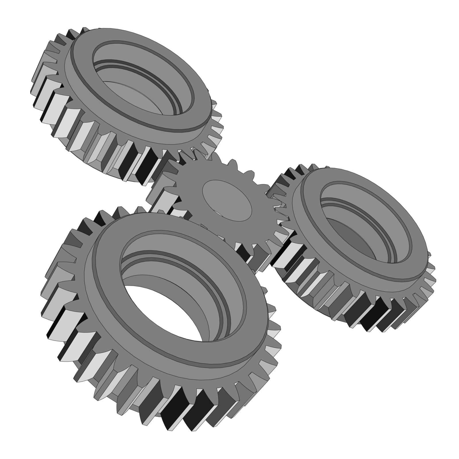 Three-dimensional toothed wheels. Vector rendering of 3d