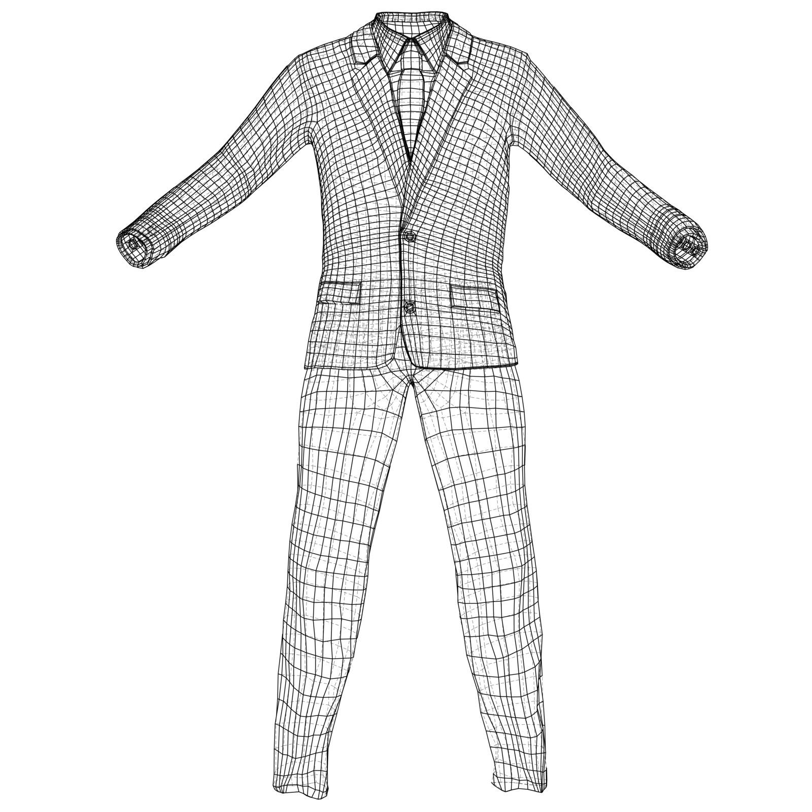 Mans suit in wire-frame style. Vector rendering of 3d