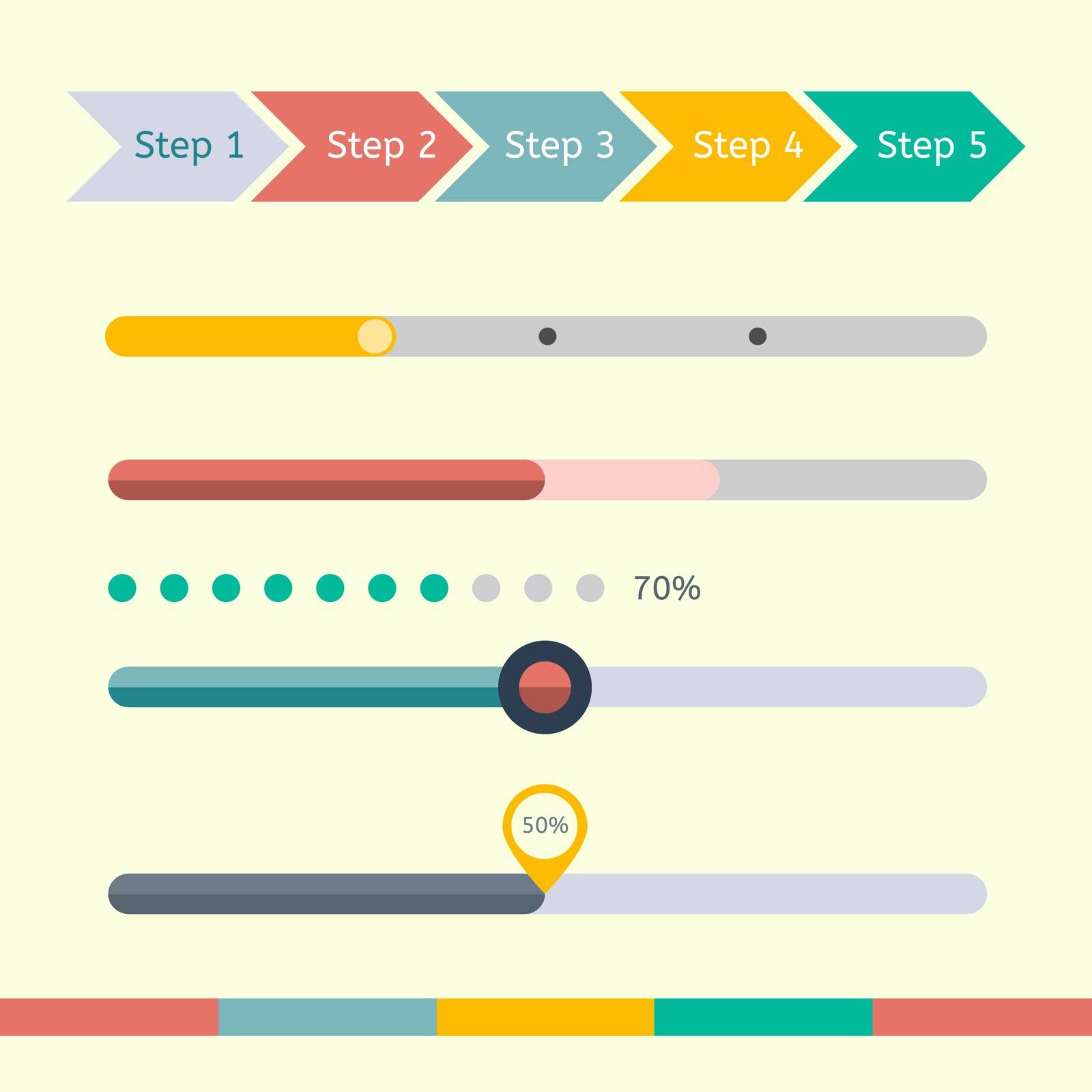 Progress loading bars set on white. Vector set of various elements used for User Interface projects. Eps 8.