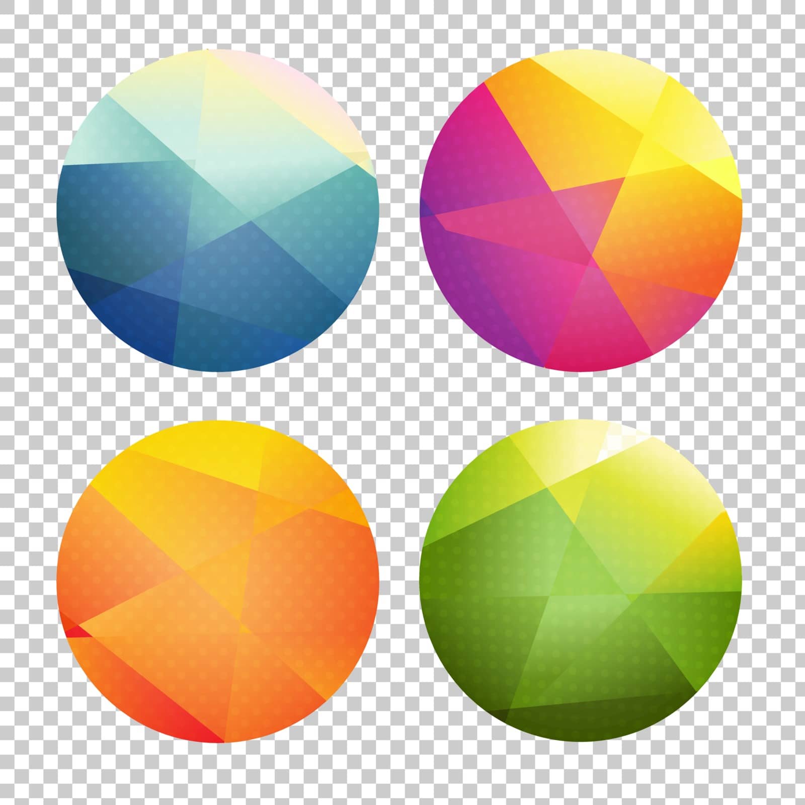 Set Of Color Origami Spheres, Transparent Background, With Gradient Mesh, Vector Illustration