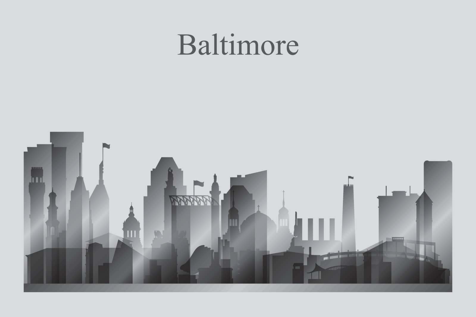 Baltimore city skyline silhouette in grayscale by Ray_of_Light