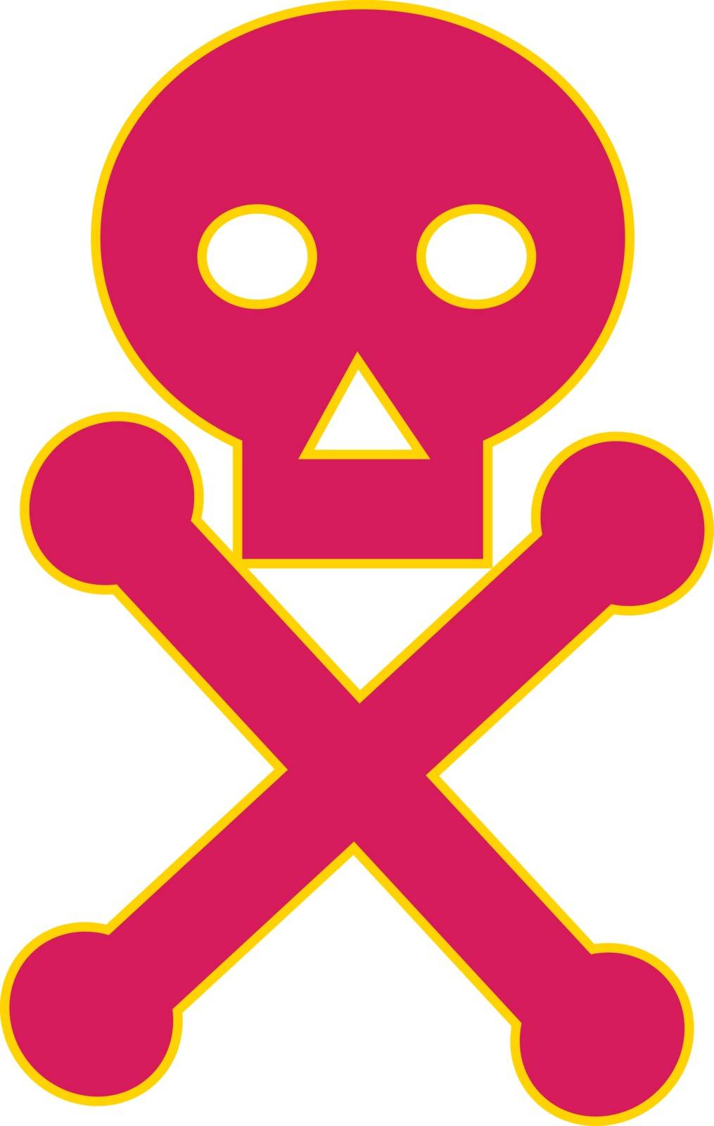 Illustration of a Poison Symbol icon, the skull-and-crossbones symbol , consisting of a human skull and two bones crossed together behind the skull, generally used as a warning of danger, particularly in regard to poisonous substances