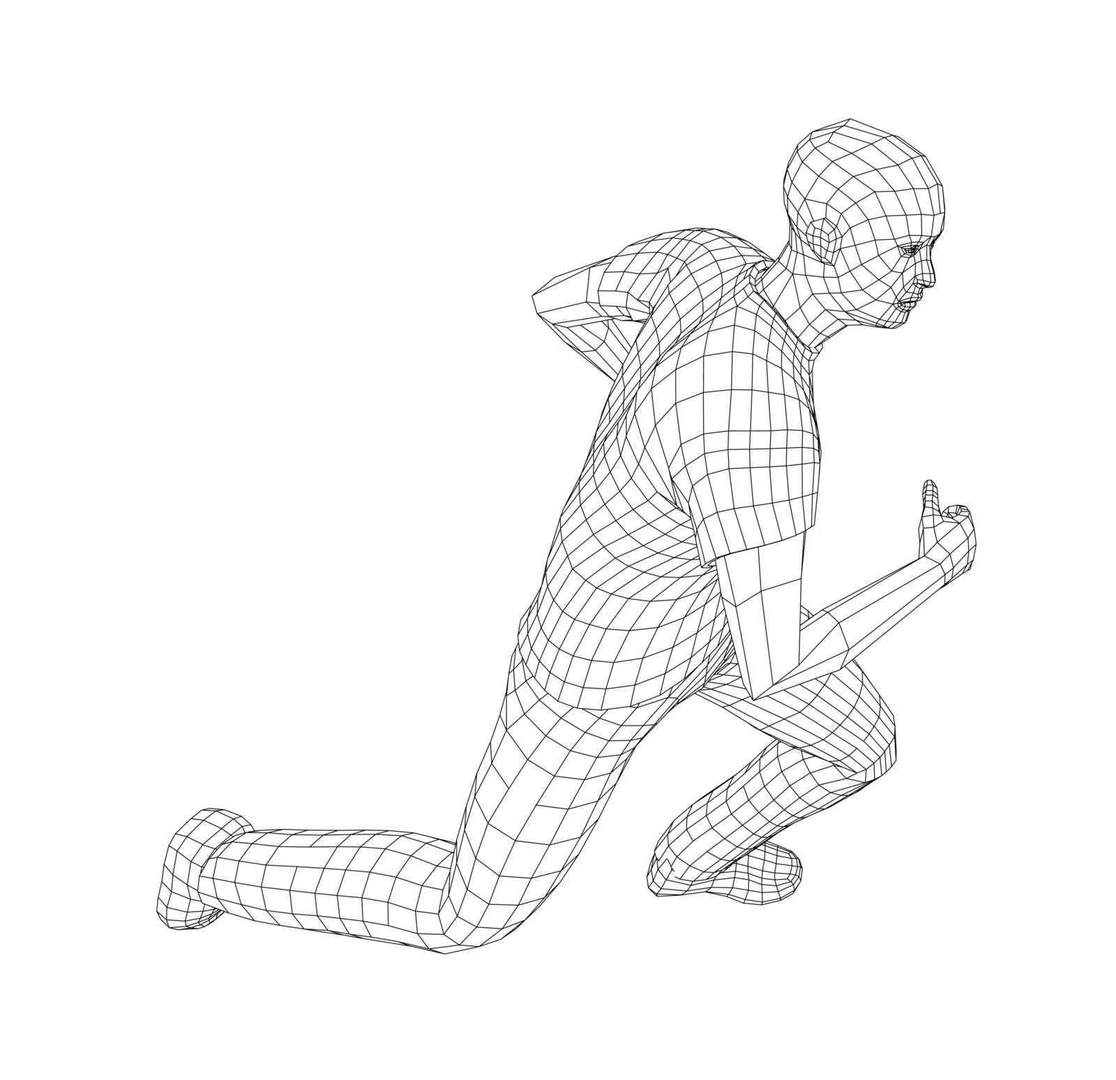 Wire frame running man. Vector rendering of 3d. Technology concept