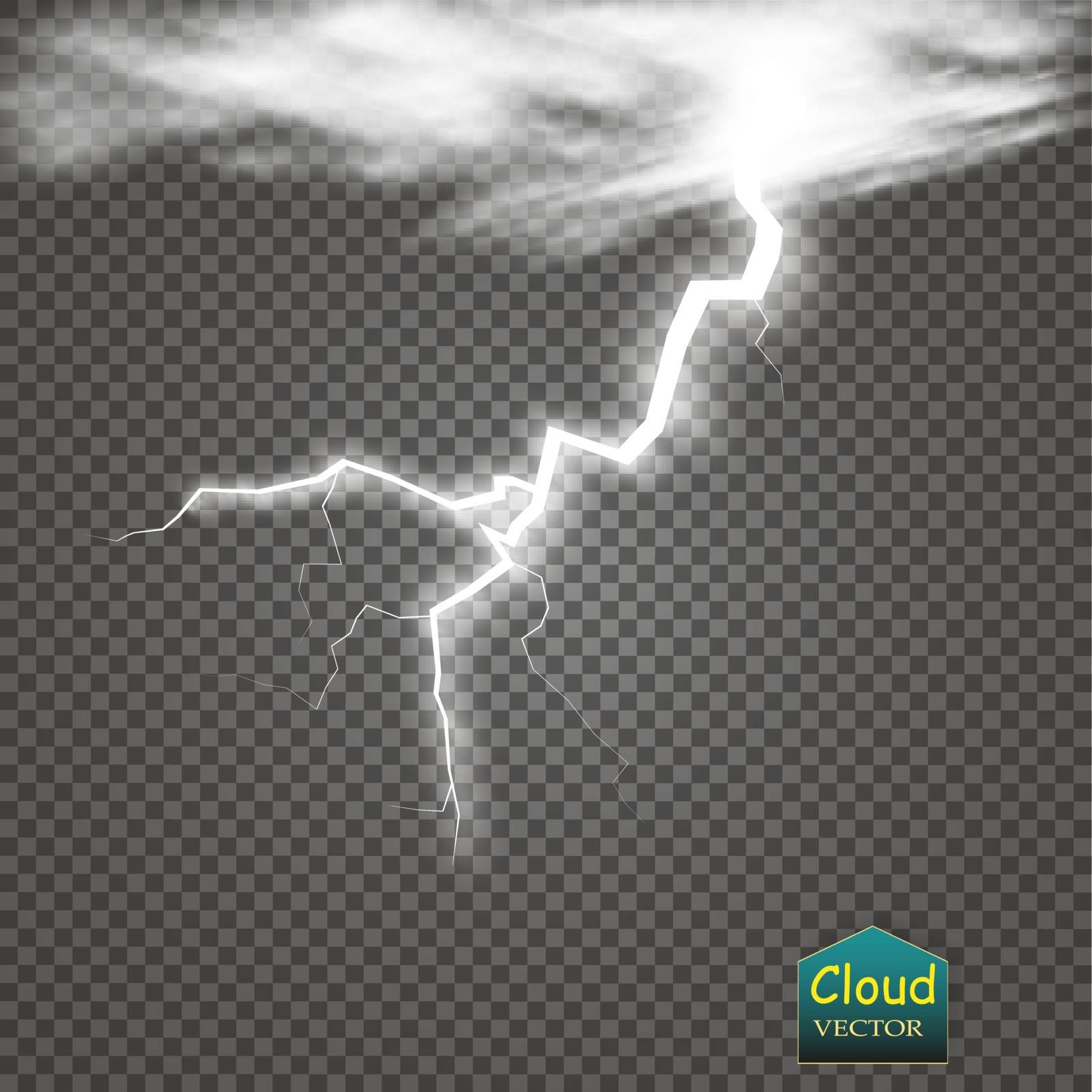 Storm and Lightning with rain and white cloud isolated on transparent background. Vector