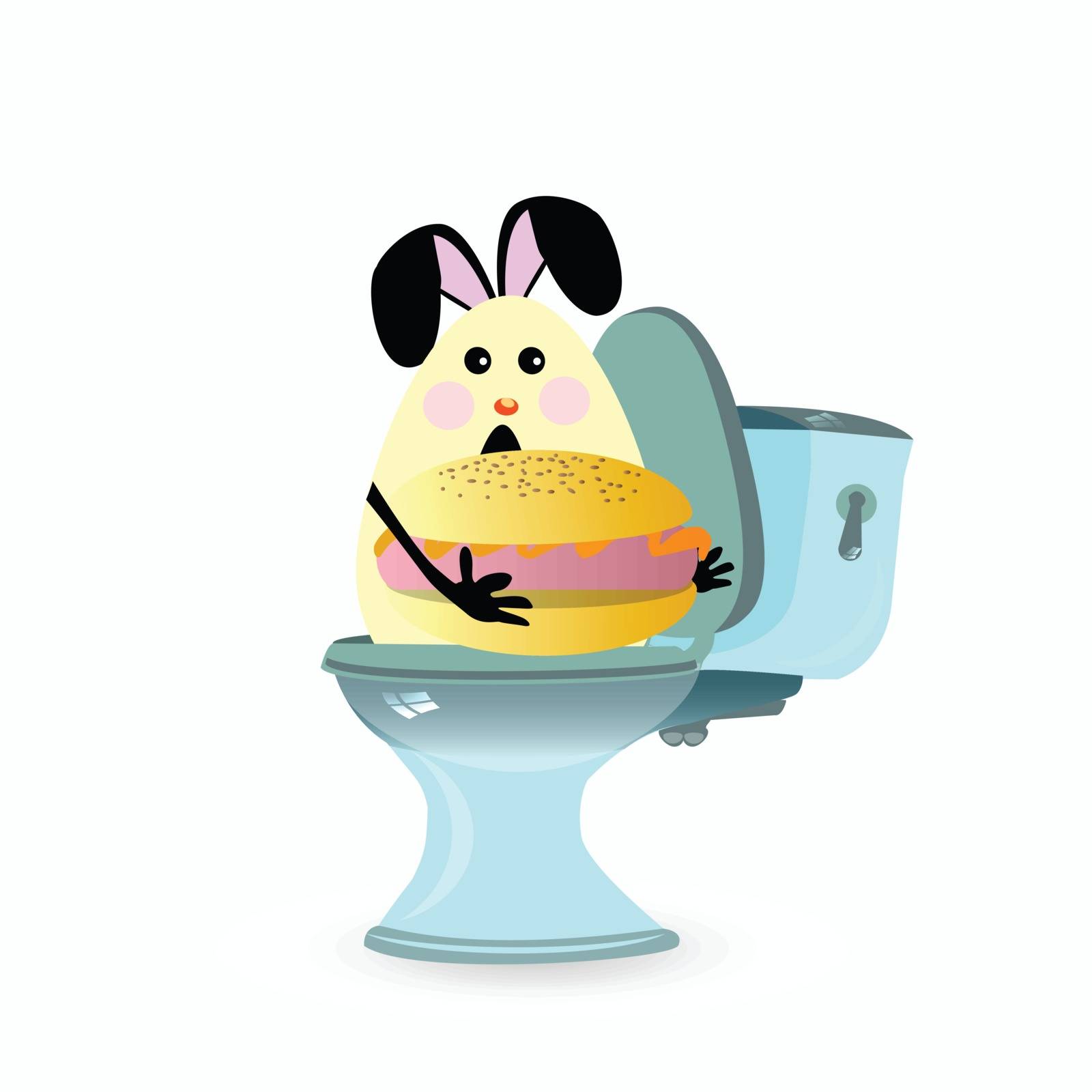 Constipation concept. Funny and funny. a hare on the toilet. Not proper nutrition. facies. photo for your design