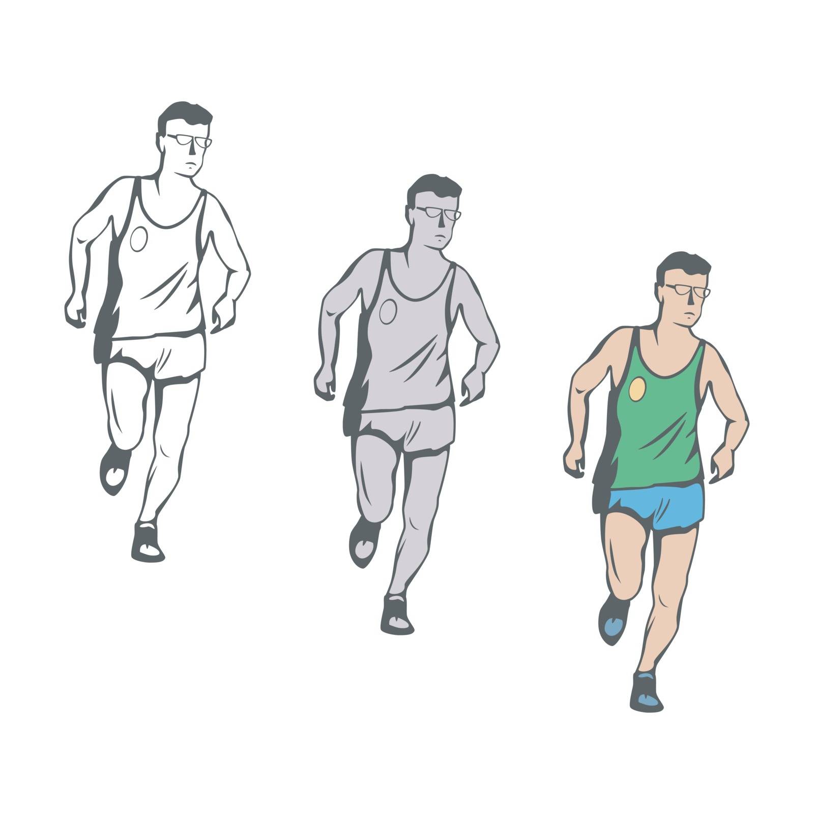the adult man runs forward. a set of three figures of different colors.