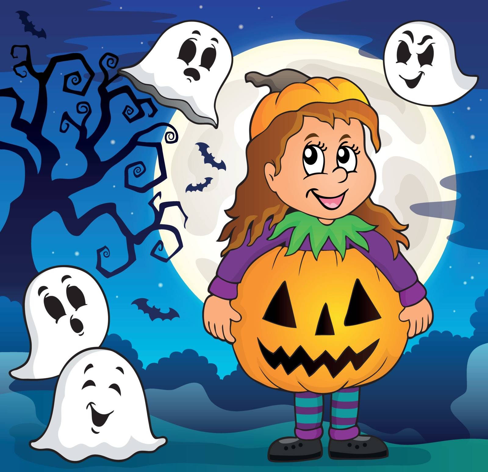 Girl in Halloween costume theme image 3 - eps10 vector illustration.