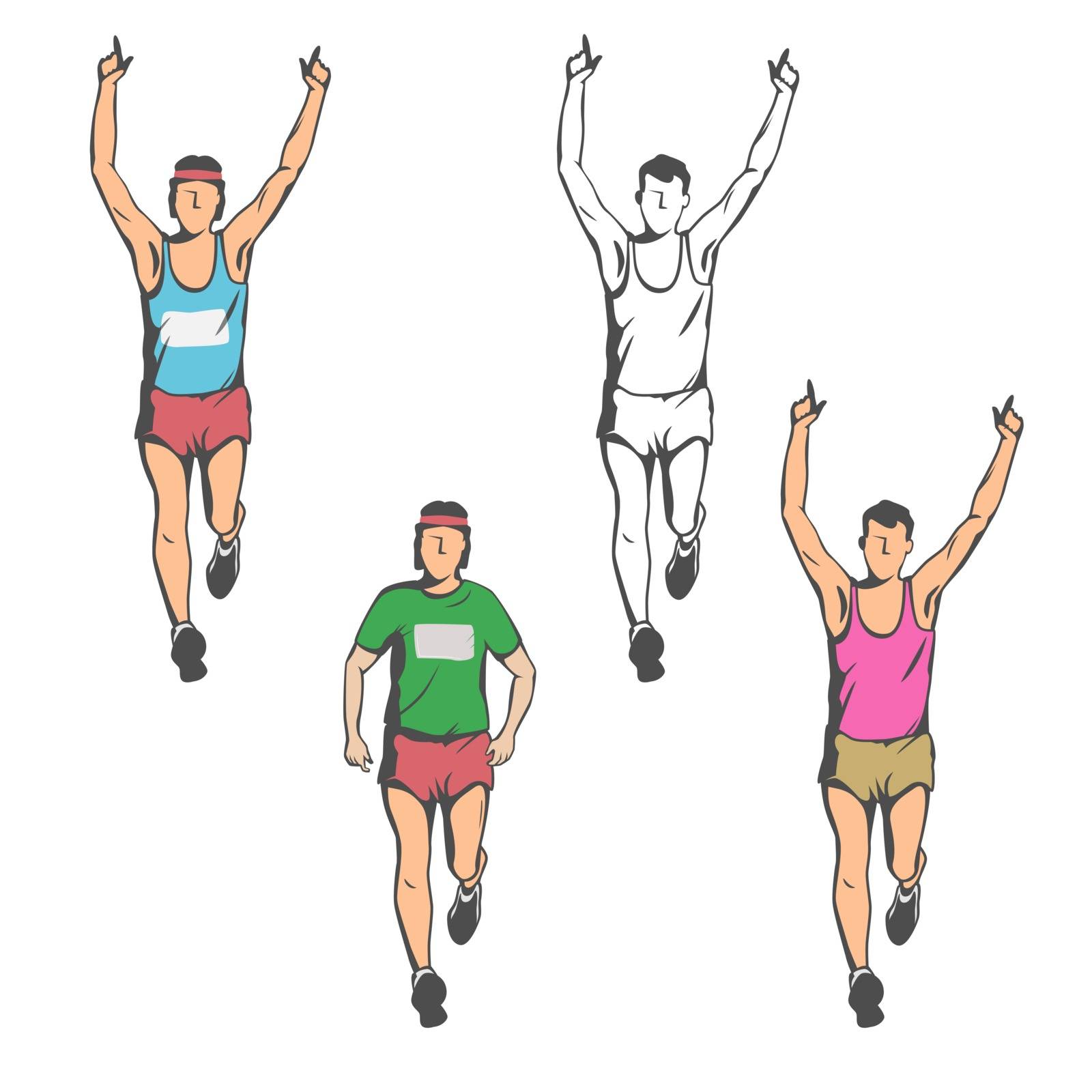 the adult man runs forward. a set of four figures of different colors.