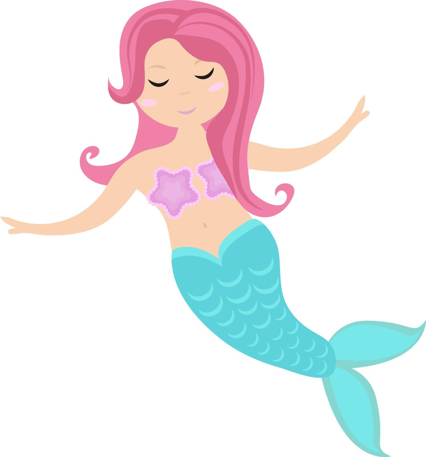 Little mermaid icon, flat style. Mythical sea princess. Isolated on white background. Vector illustration