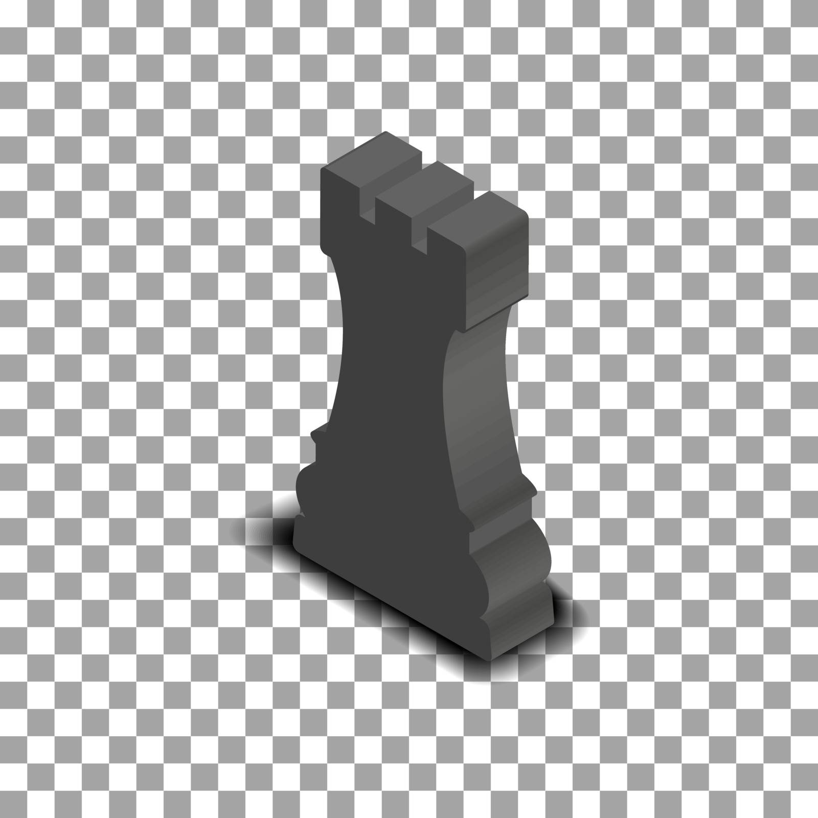 Photo realistic black rook chess piece. 3D isometric style, vector illustration.