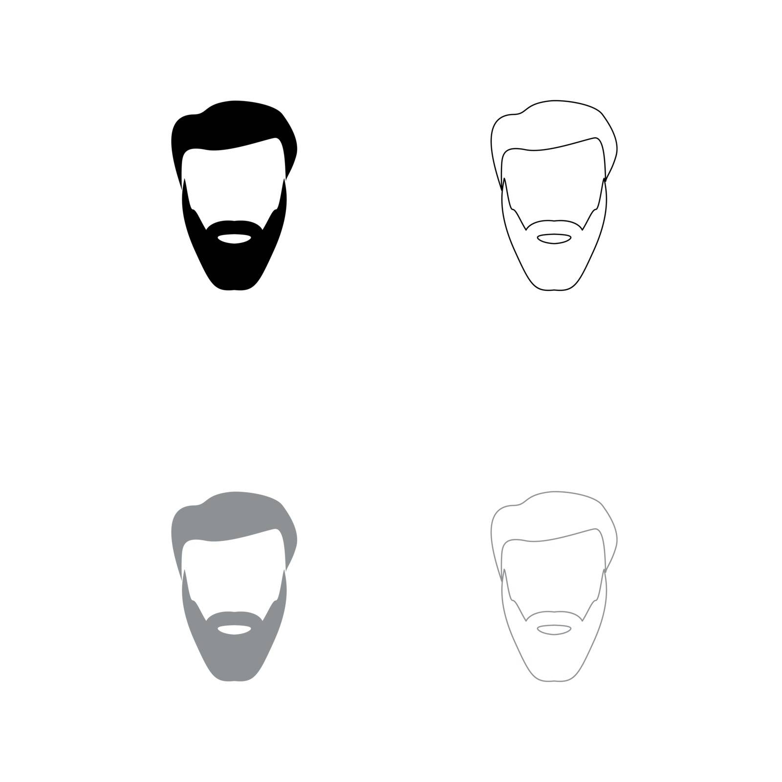 Head with beard and hair black and grey set icon . Flat style .