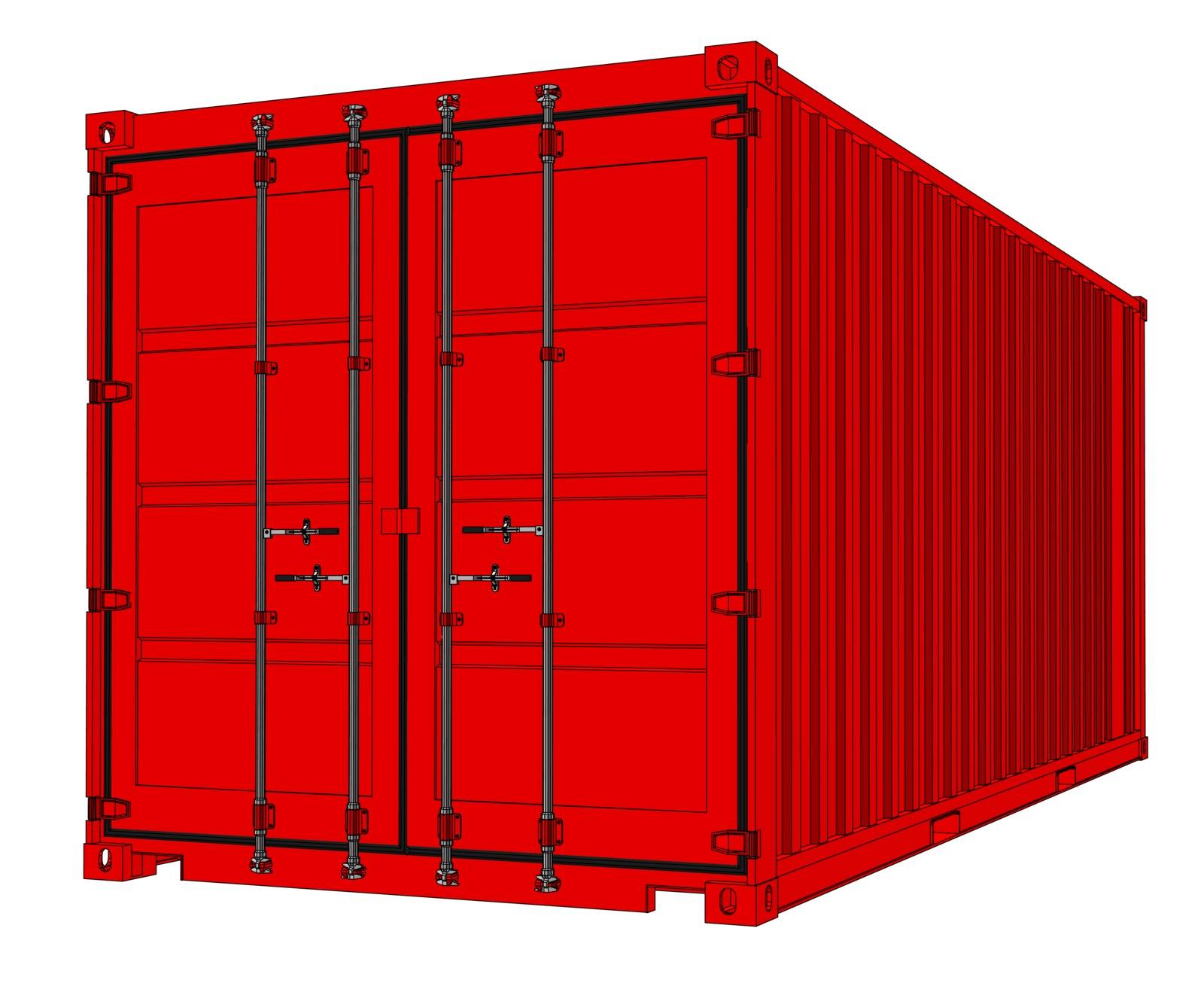 Shipping container isolated on white, vector illustration. Vector rendering of 3d