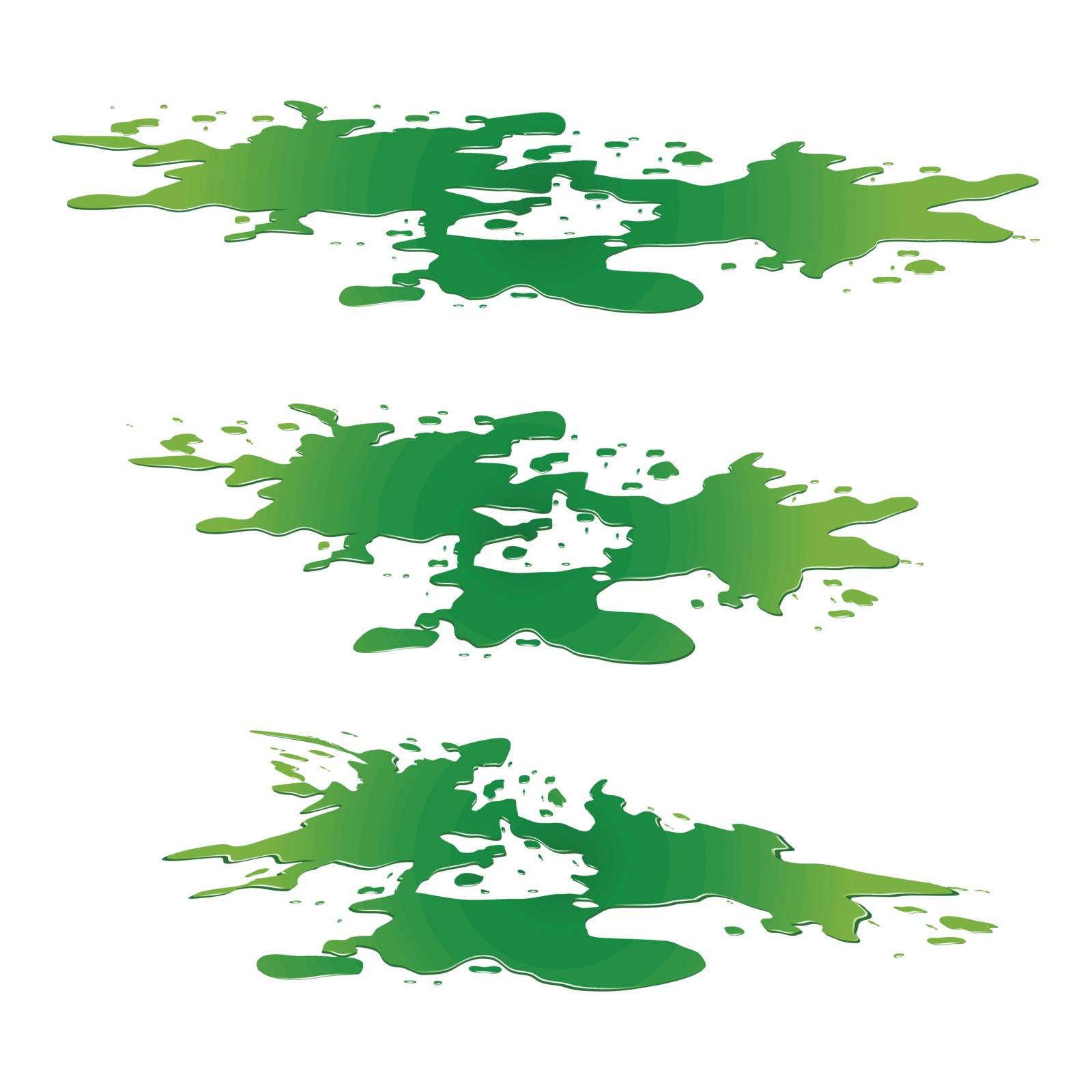 Puddle of toxic substance spill. Green chemical stain, plash, drop. Vector illustration isolated on the white background