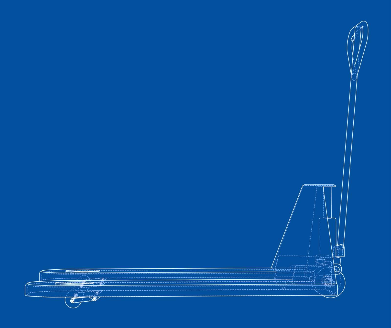 Hand pallet truck. Vector rendering of 3d. Wire-frame style. The layers of visible and invisible lines are separated
